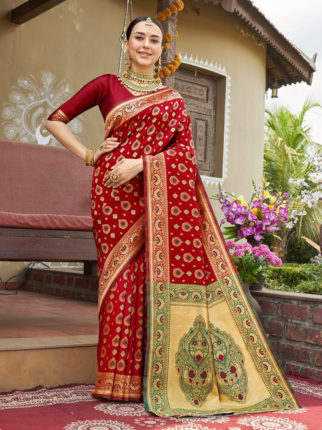 

Anouk Woven Design Zari Art Silk Kanjeevaram Saree, Red