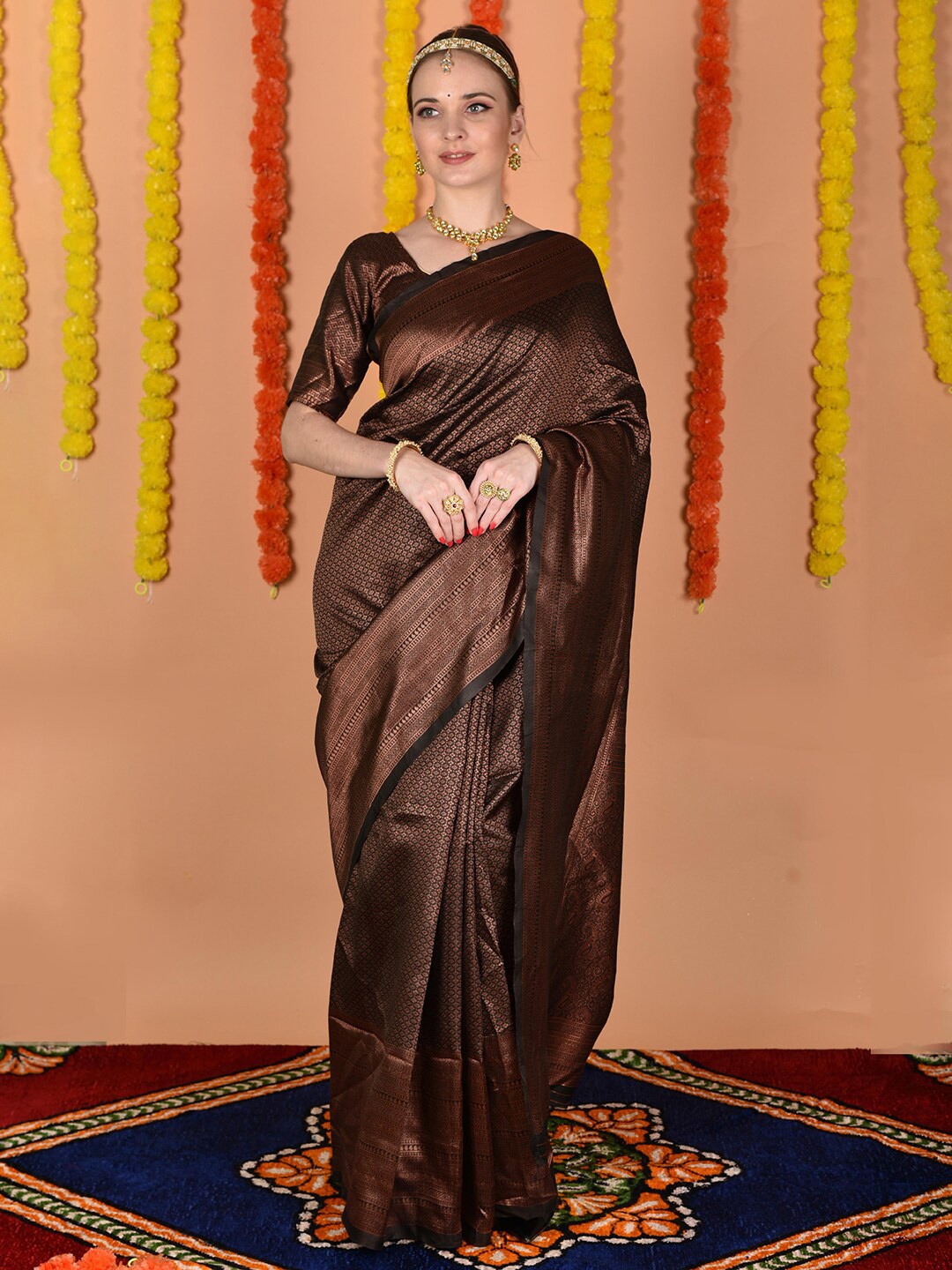

Anouk Geometric Woven Design Zari Art Silk Saree, Maroon