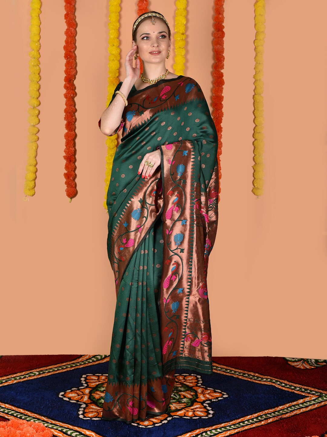 

Anouk Ethnic Motifs Woven Design Zari Art Silk Saree, Green