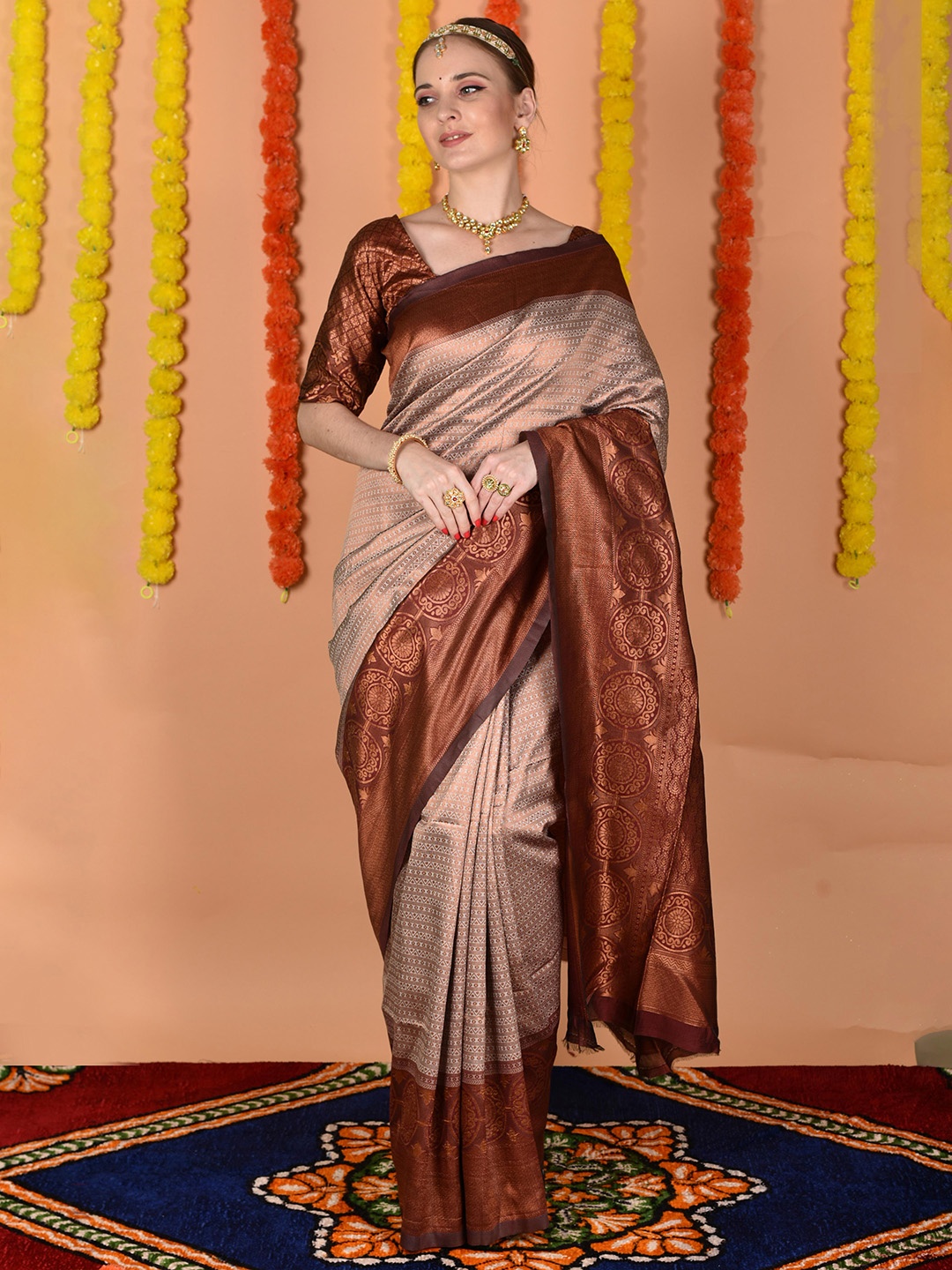 

Anouk Woven Design Zari Art Silk Kanjeevaram Saree, Grey