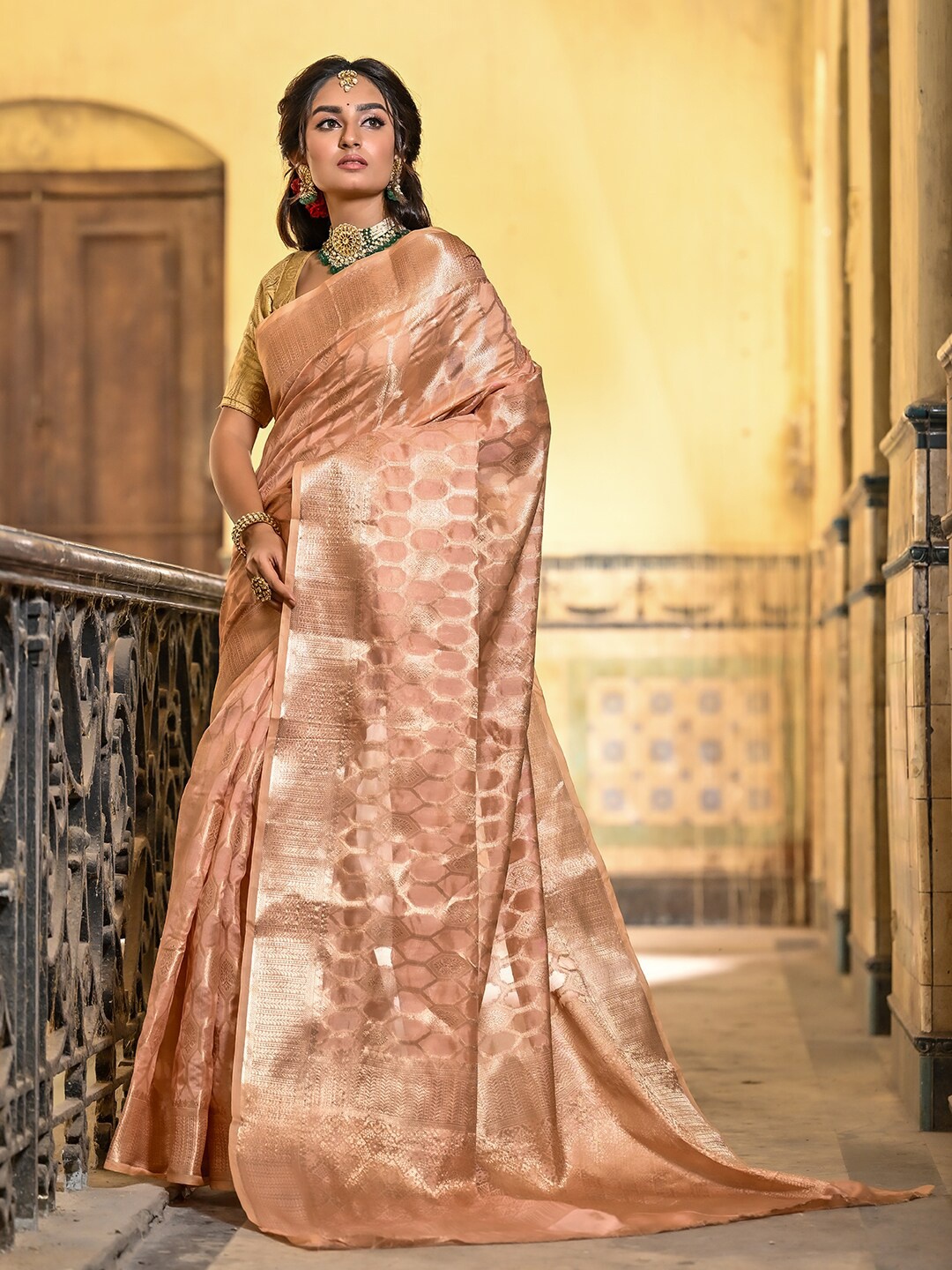 

Anouk Geometric Woven Design Zari Saree, Orange