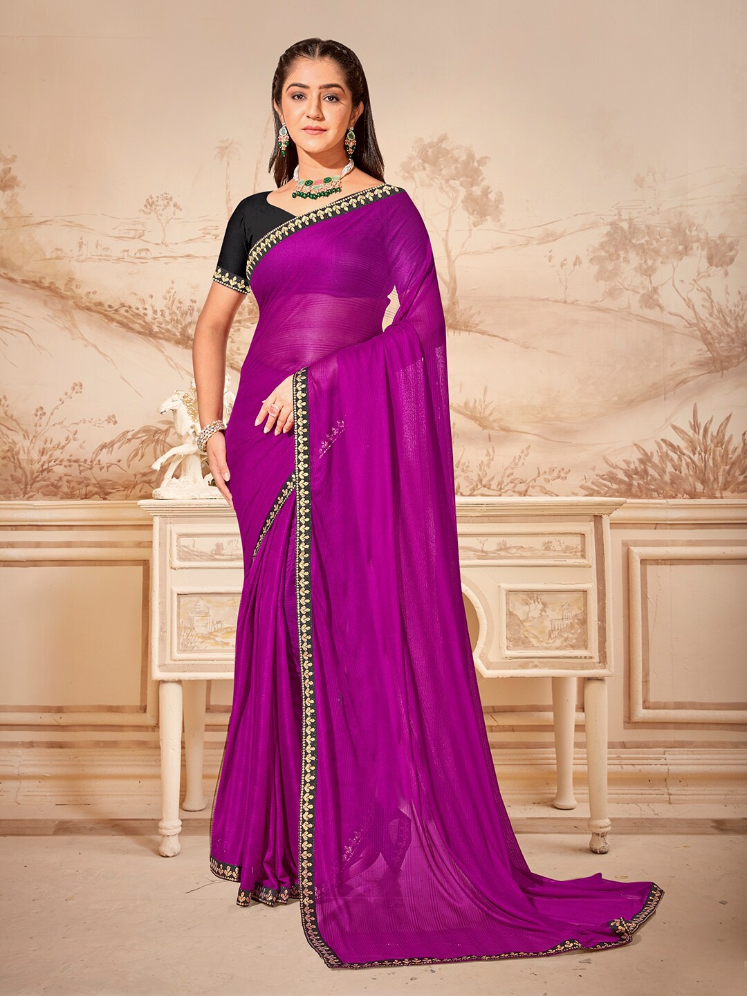 

Anouk Rustic Embroidered Saree, Magenta