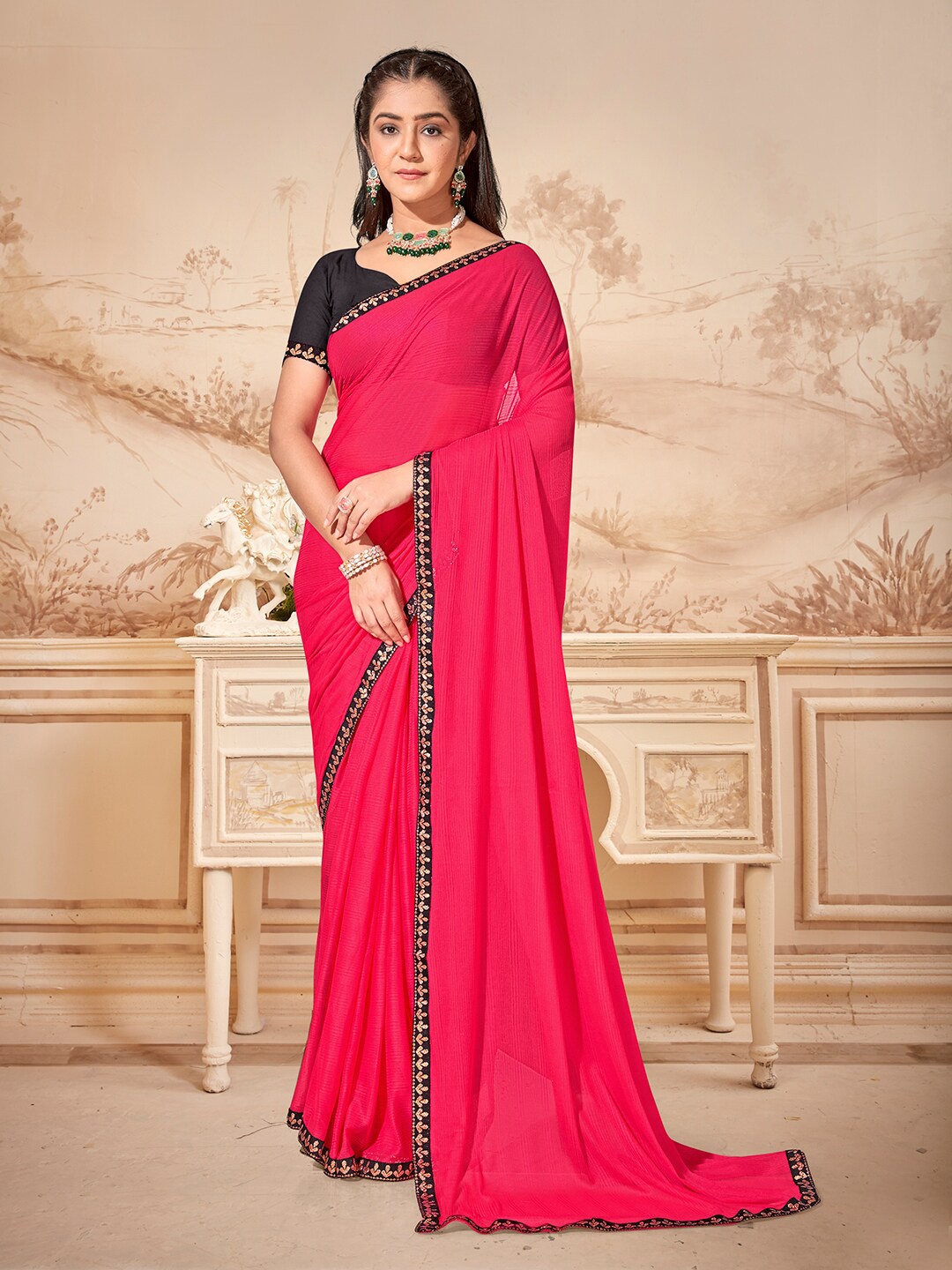 

Anouk Rustic Pure Chiffon Saree, Pink