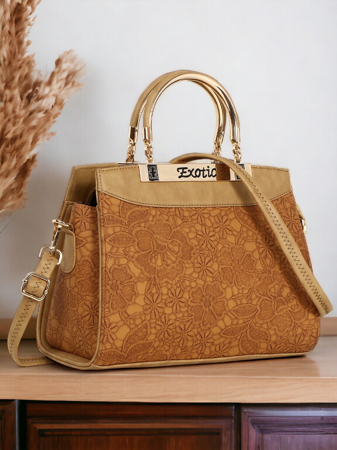 

Exotic Textured PU Shopper Handheld Bag, Mustard