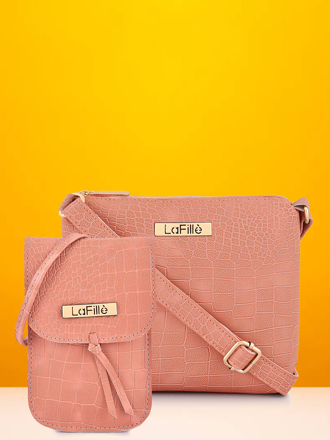 

LaFille Textured PU Structured Sling Bag, Peach