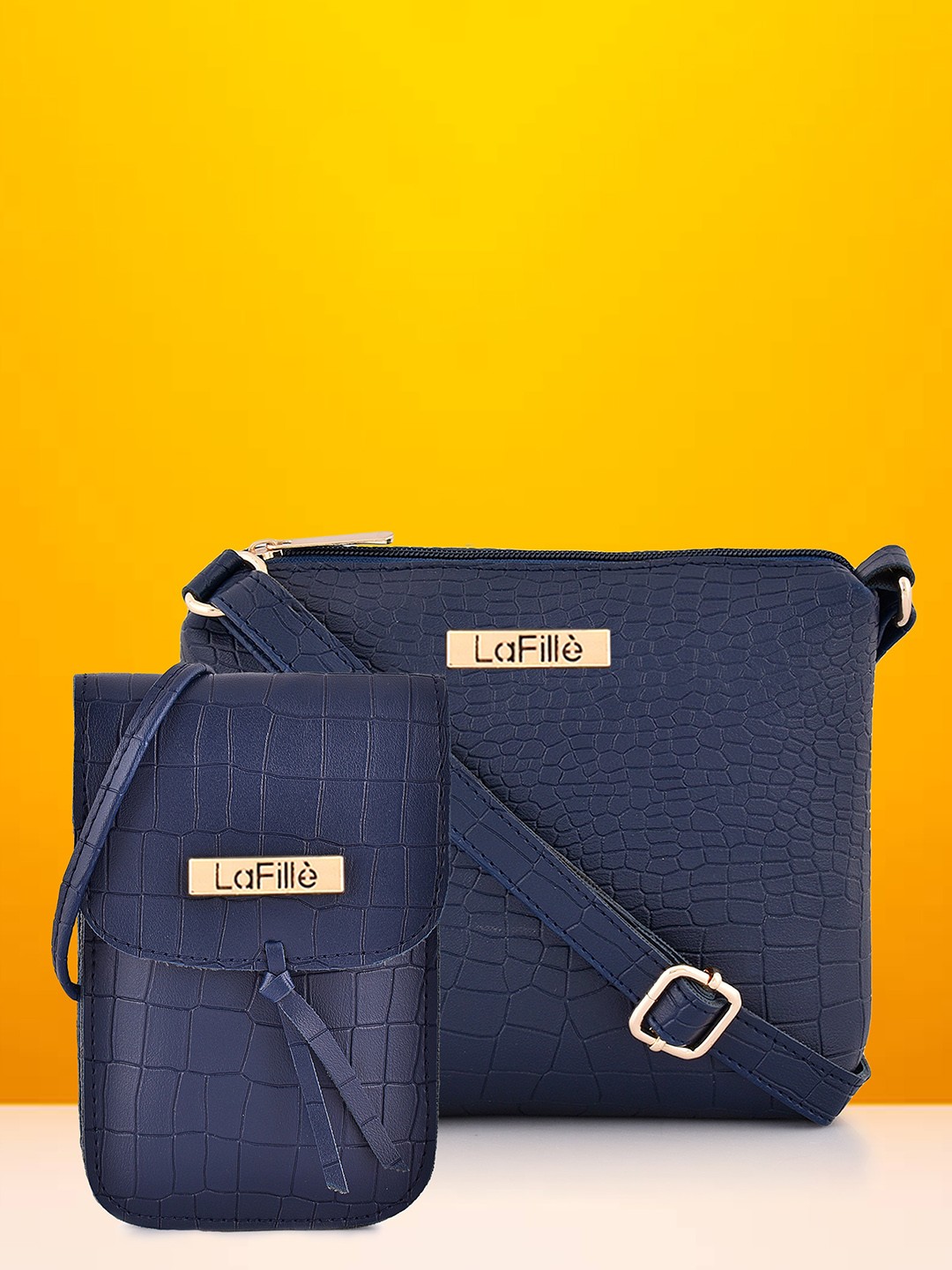 

LaFille Textured PU Structured Sling Bag, Navy blue