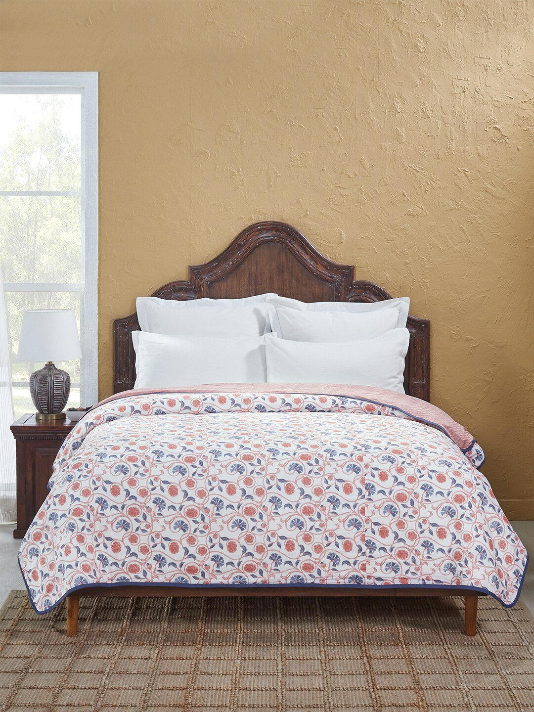 

MYTRIDENT Sanskriti Orange Coloured Floral Printed 176 TC Cotton AC Room Single Bed Dohar