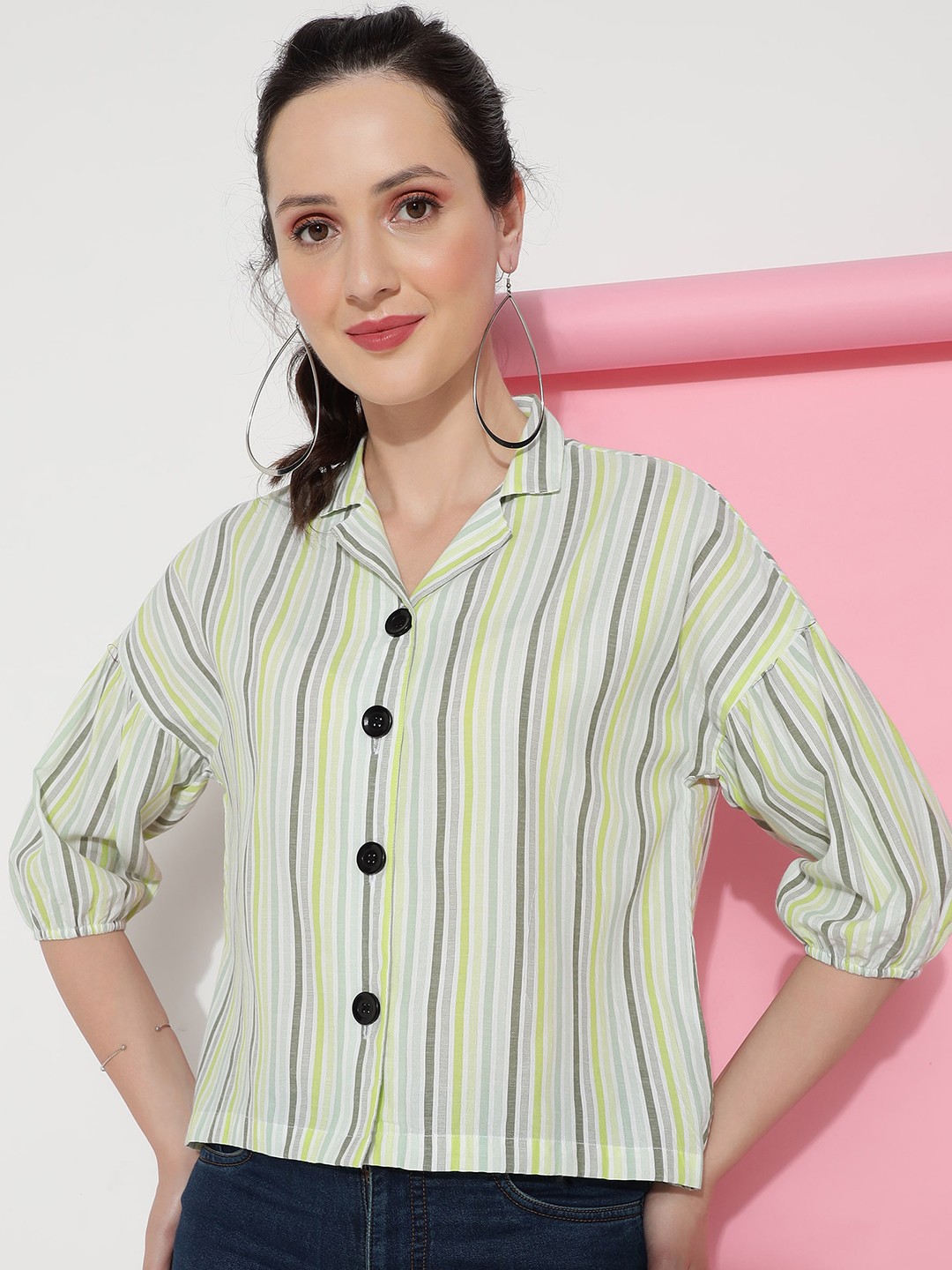 

J Turritopsis Classic Striped shirt, Green