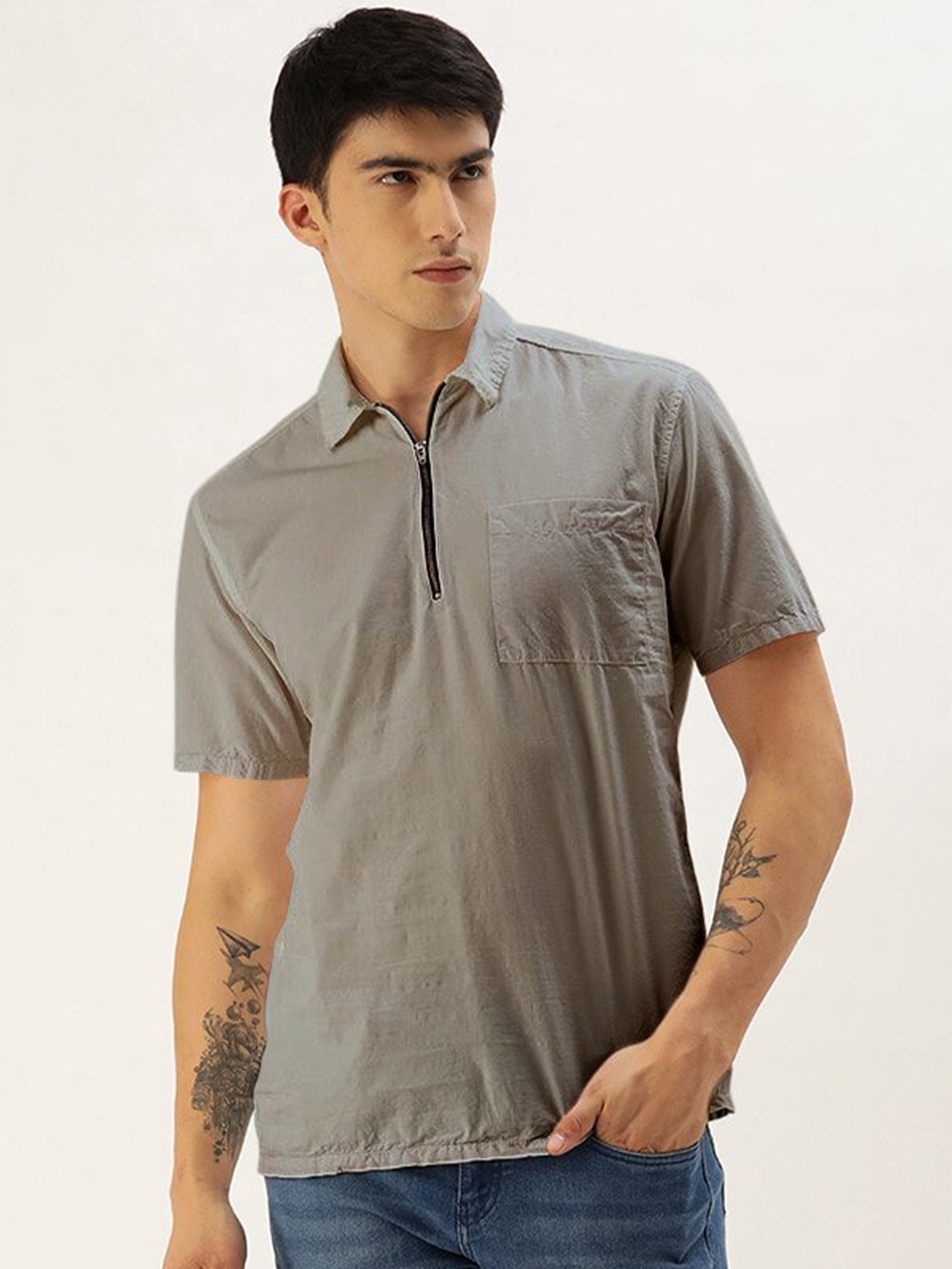 

IVOC Shirt Collar Pure Cotton Casual Shirt, Grey