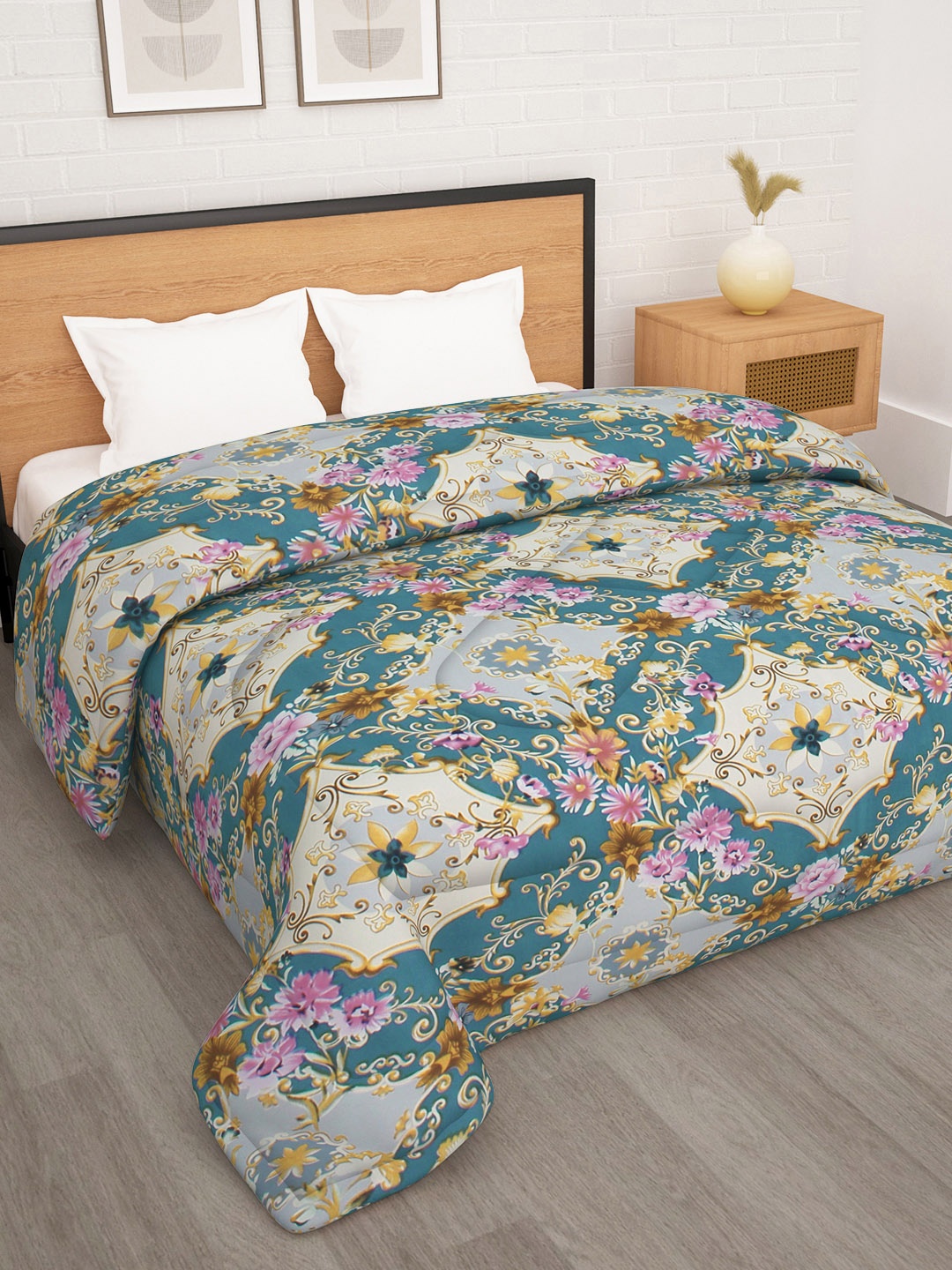 

Story@home Floral Printed Ac Room 180 GSM Reversible Double Bed Comforter, Grey