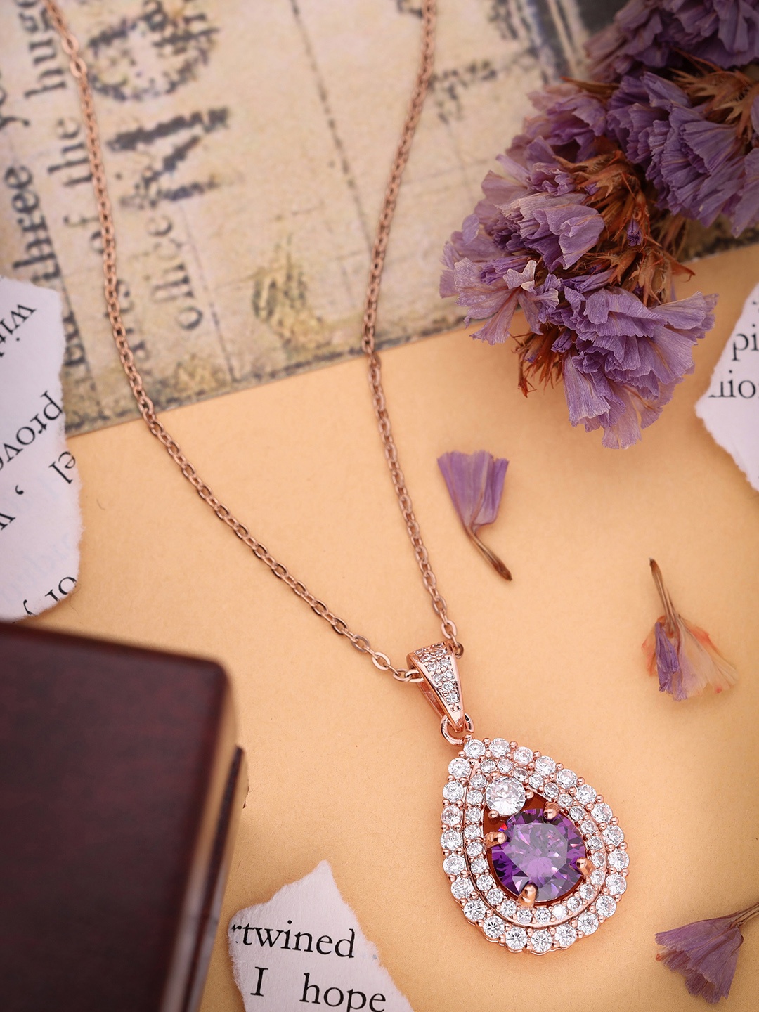 

Brado Jewellery Rose Gold Plated CZ Studded Pendant With Chain