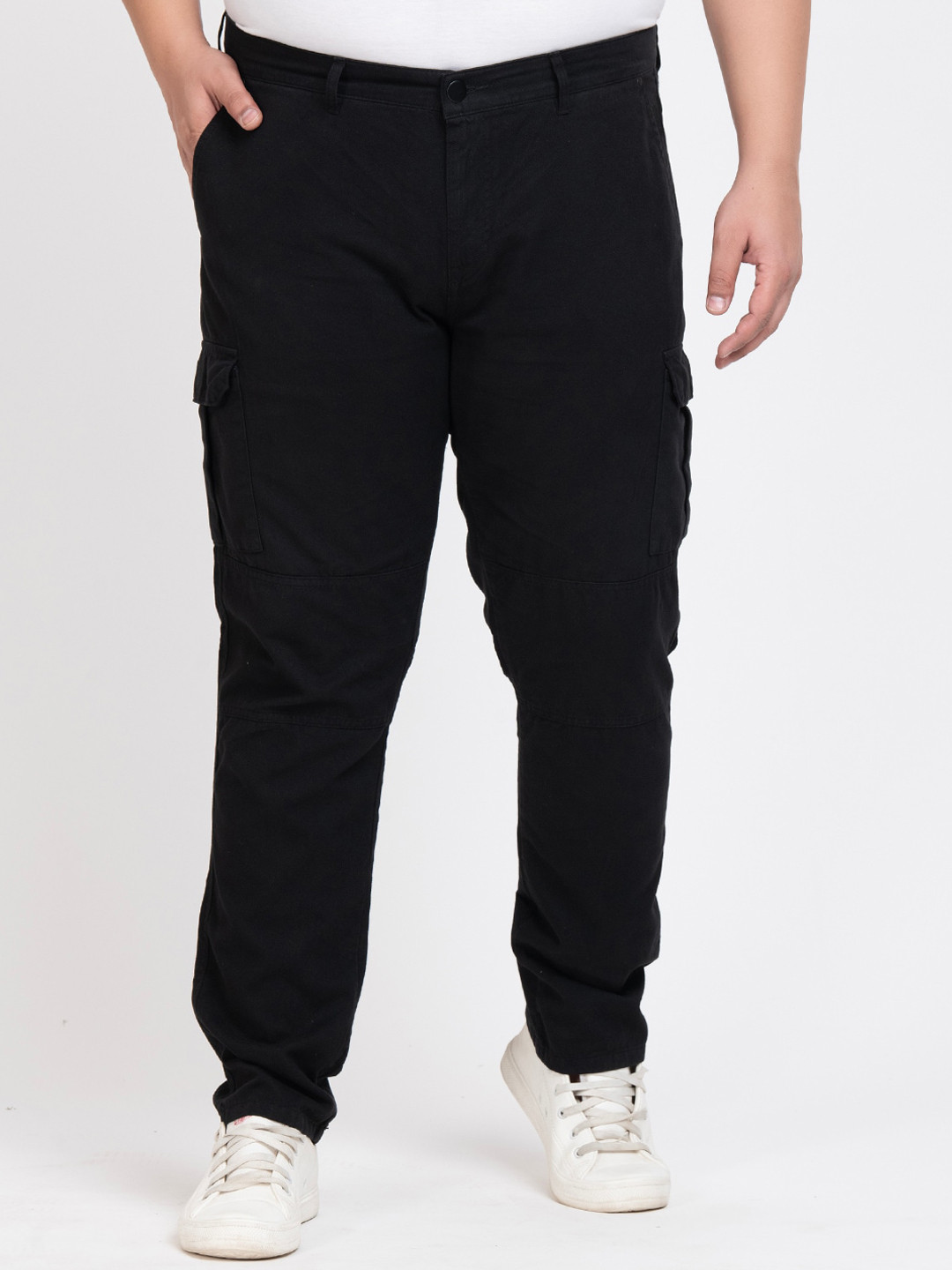 

IVOC Plus Plus Size Men Mid-Rise Cotton Cargos Trousers, Black