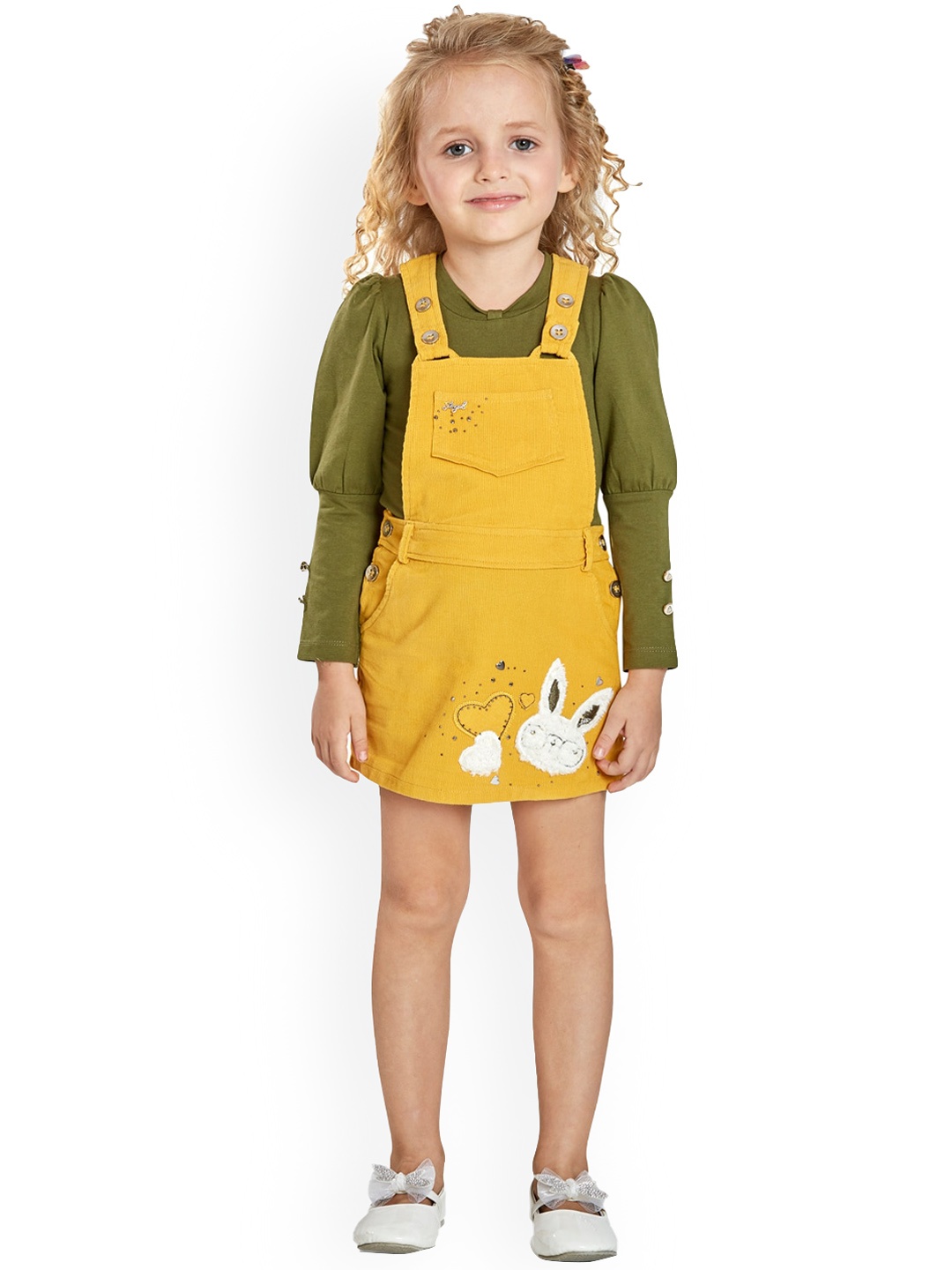 

Peppermint Girls Above Knee Length Pure Cotton Dungaree, Mustard