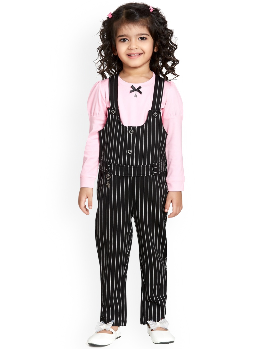 

Peppermint Striped Dungaree With T-shirt, Pink