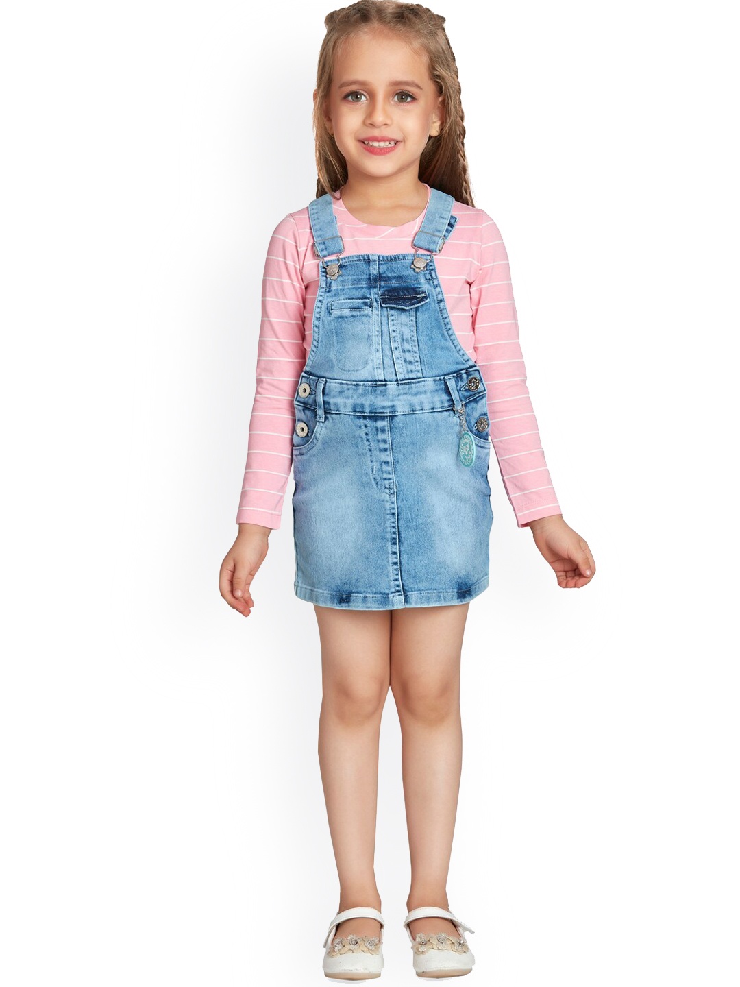 

Peppermint Girls Above Knee Length Denim Dungaree, Pink