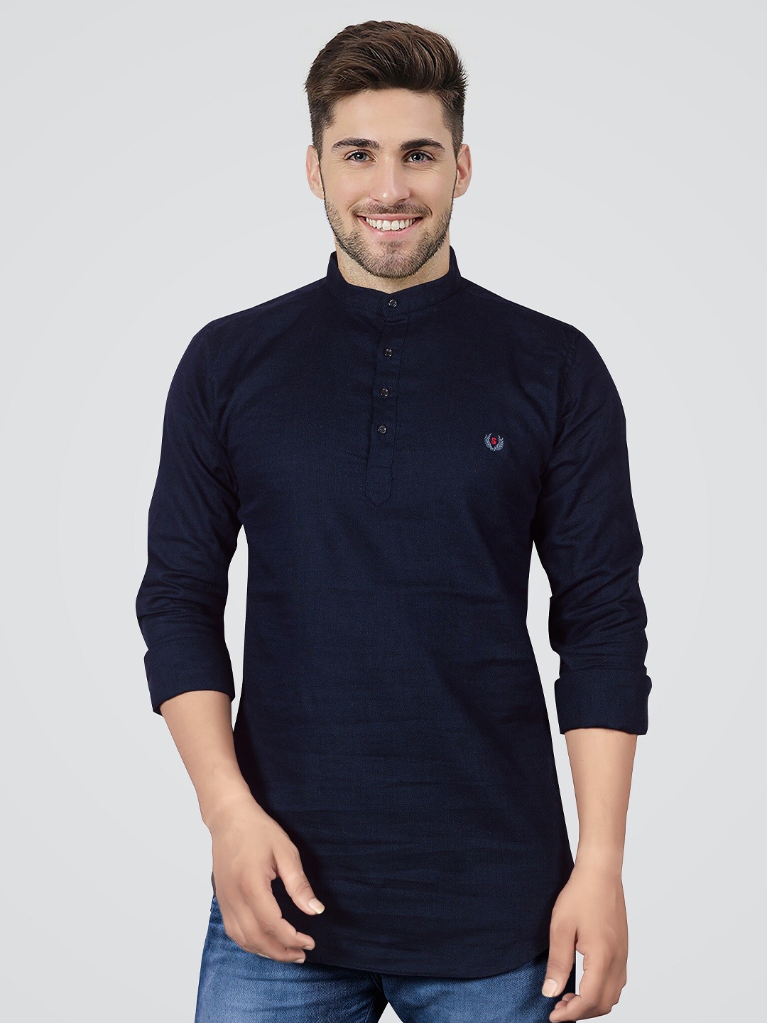 

Jb Just BLACK Classic Slim Fit Band Collar Long Sleeves Casual Shirt, Navy blue