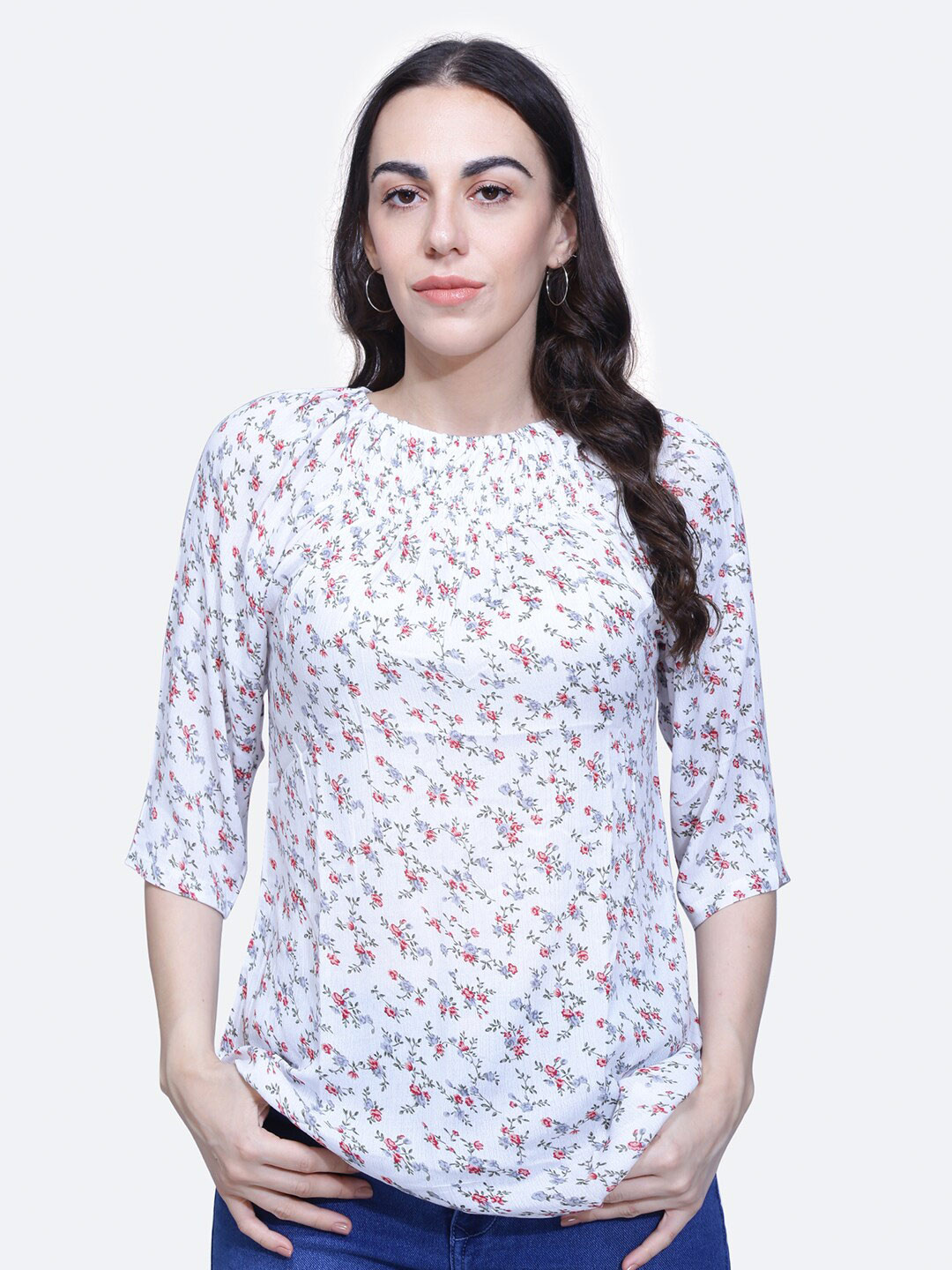 

BAESD Floral Printed Smocked Top, White