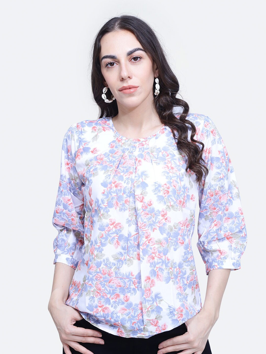 

BAESD Floral Printed Cuffed Sleeves Top, White