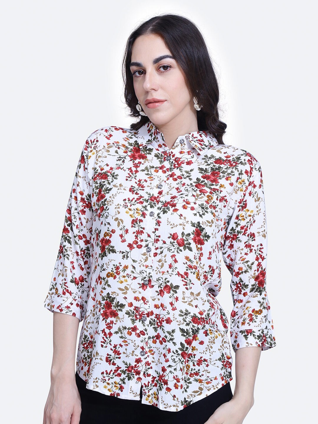 

BAESD Floral Printed Shirt Style Top, White