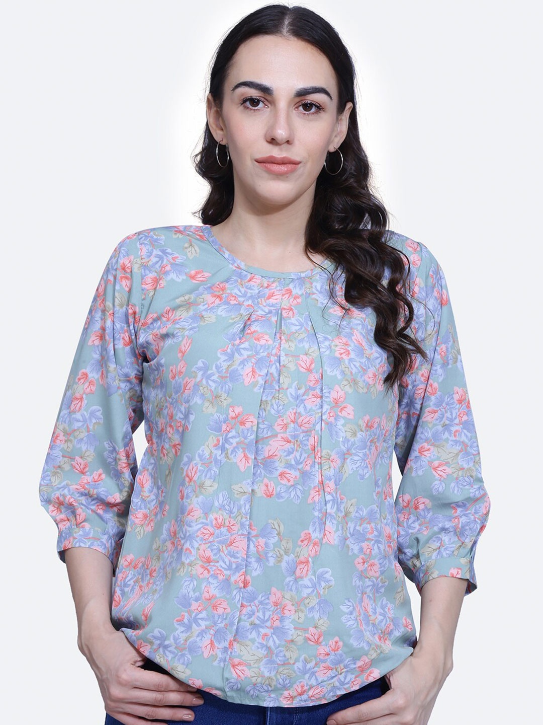 

BAESD Green Floral Printed Puff Sleeve Top