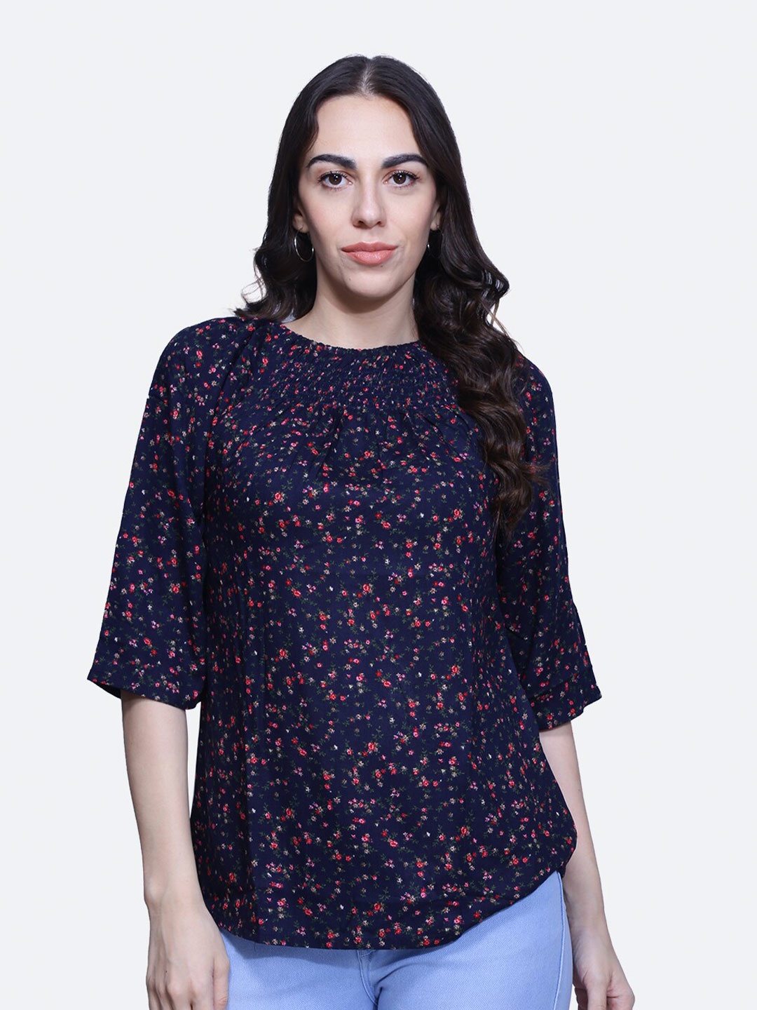 

BAESD Floral Printed Regular Top, Blue