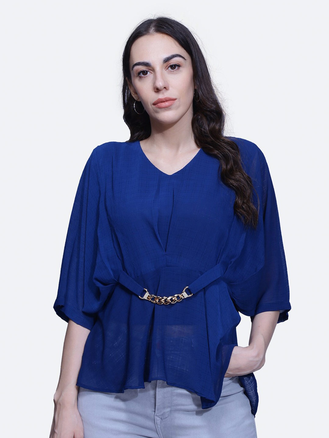 

BAESD Teal Batwing Sleeve Cinched Waist Top