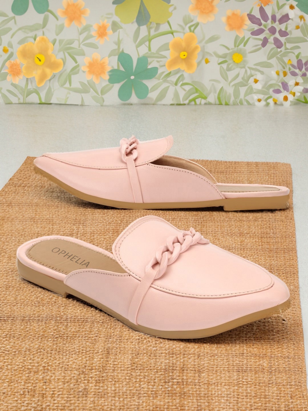 

OPHELIA Pointed Toe Flat Mules, Pink