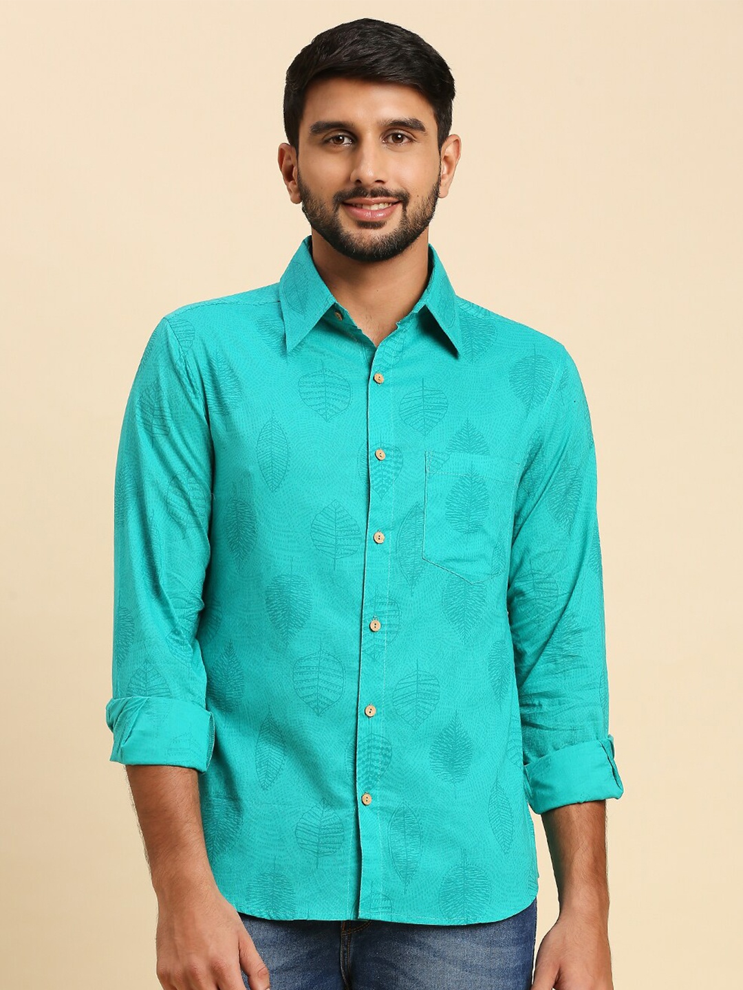 

Anubhutee Comfort Opaque Pure Cotton Casual Shirt, Turquoise blue