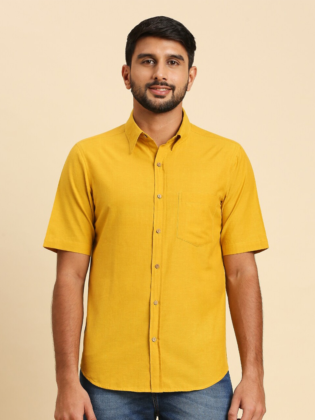 

Anubhutee Comfort Spread Collar Pure Cotton Casual Shirt, Yellow