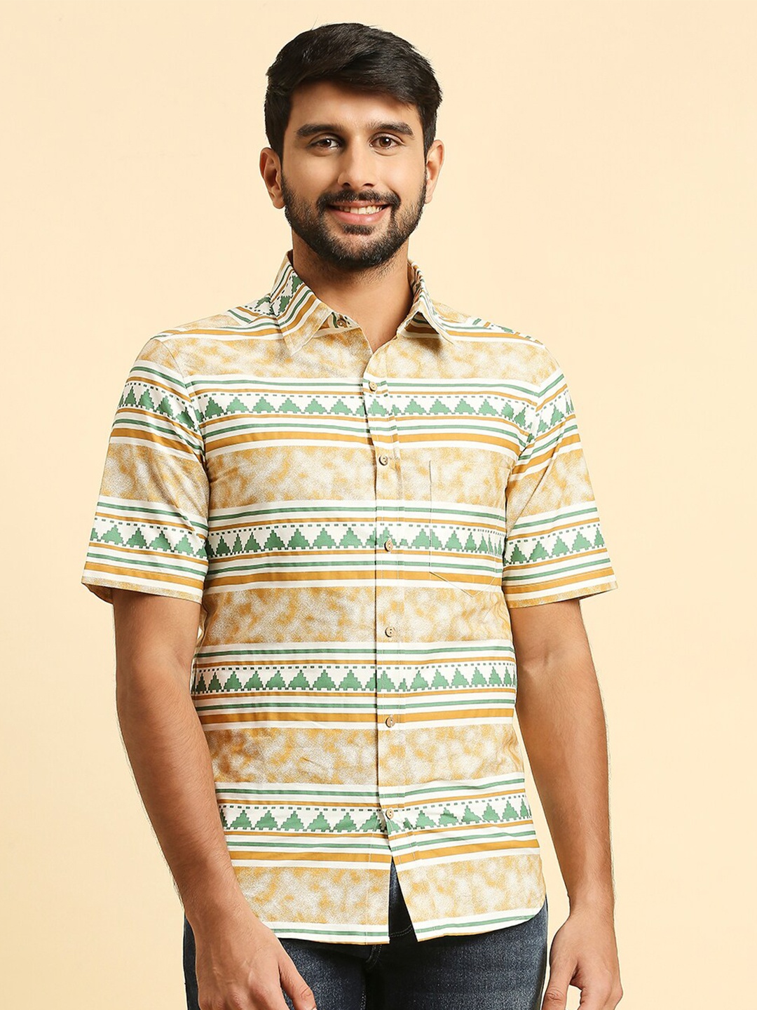 

Anubhutee Horizontal Striped Casual Pure Cotton Casual Shirt, Off white