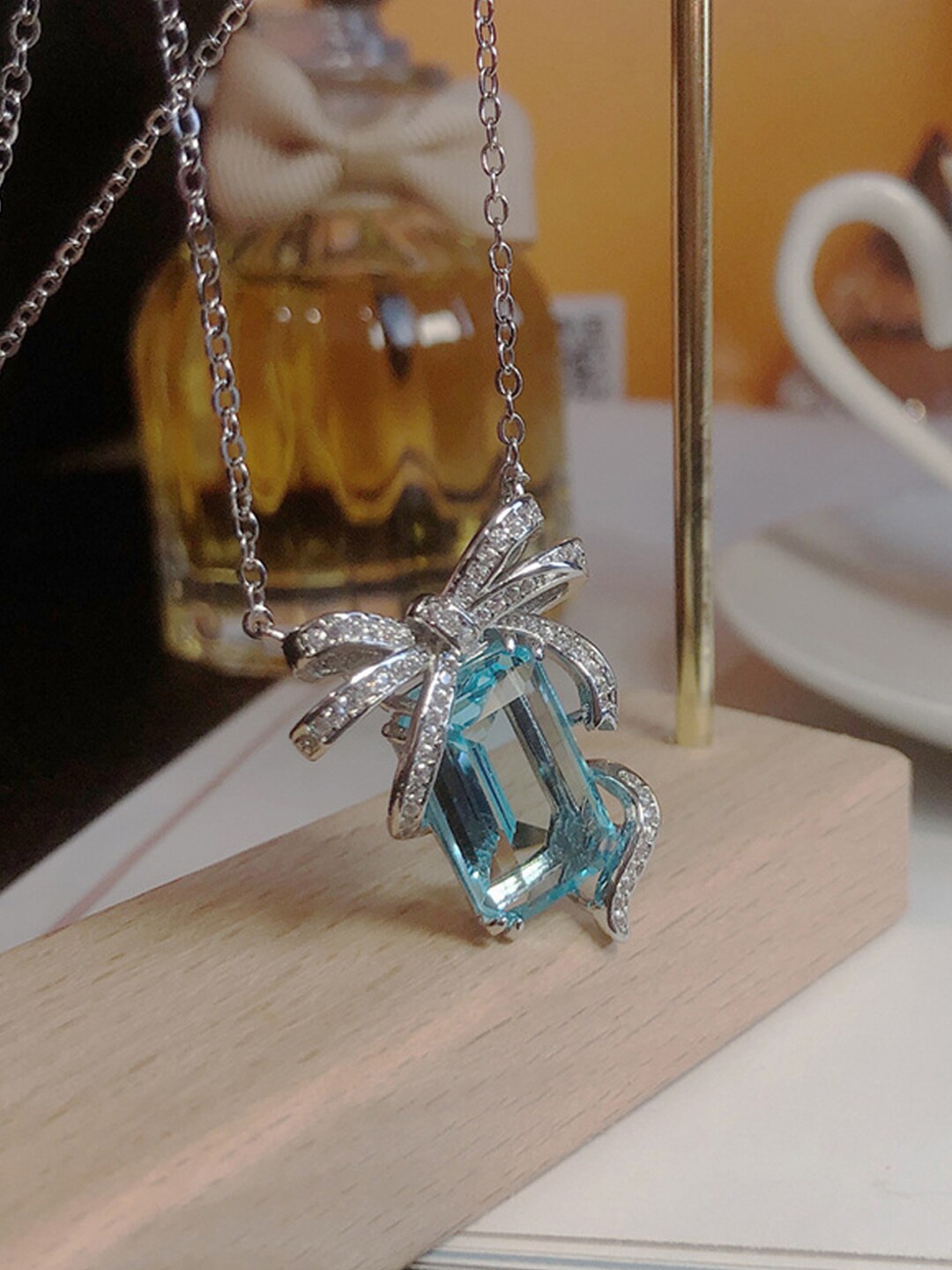 

Designs & You Silver Plated American Diamond Geometrical Pendant With Chain