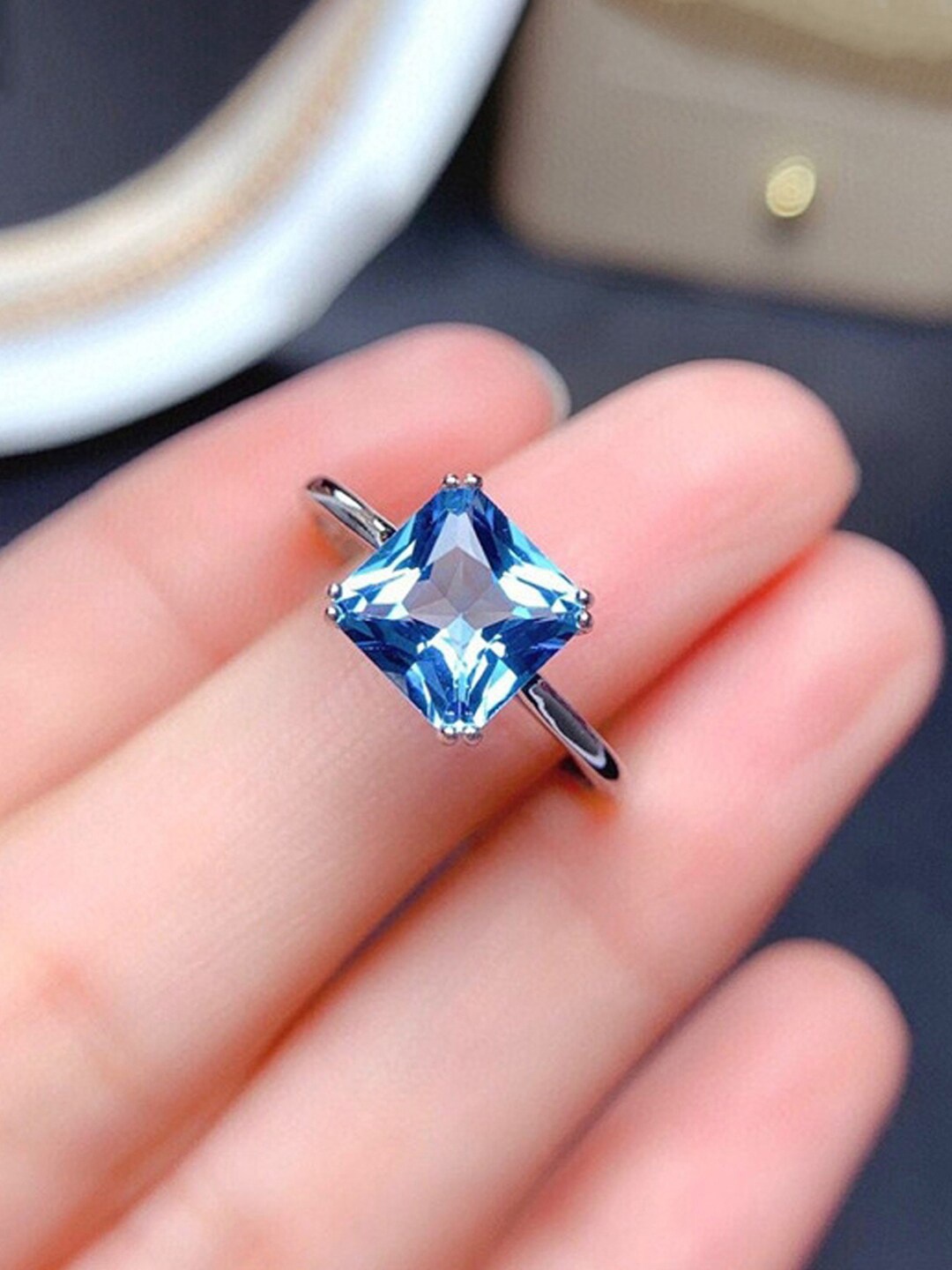 

Designs & You Silver Plated American Diamond Square Finger Ring