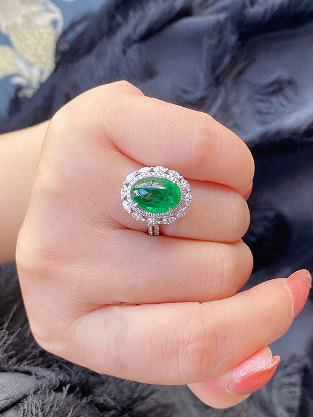 

Designs & You Silver-Plated American Diamond Studded Finger Ring