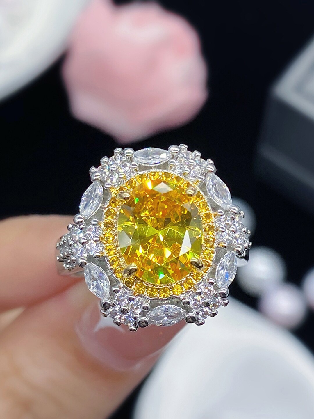 

Designs & You Silver Plated American Diamond Crushed Ice Cut Finger Ring