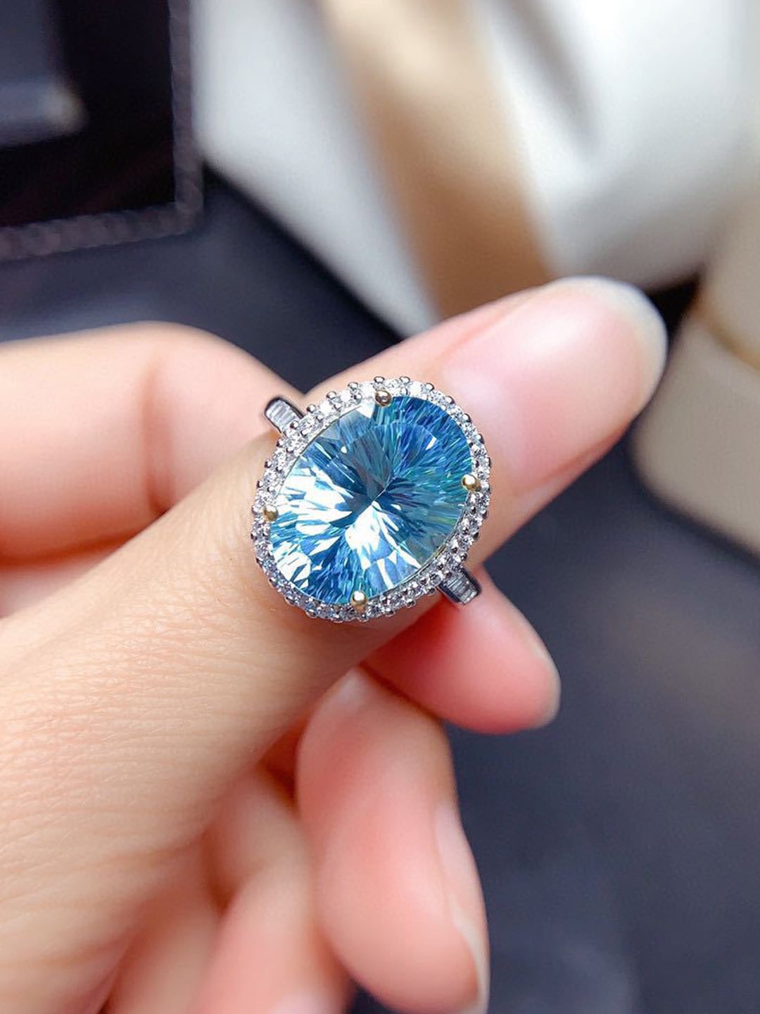 

Designs & You Silver Plated American Diamond Oval Finger Ring