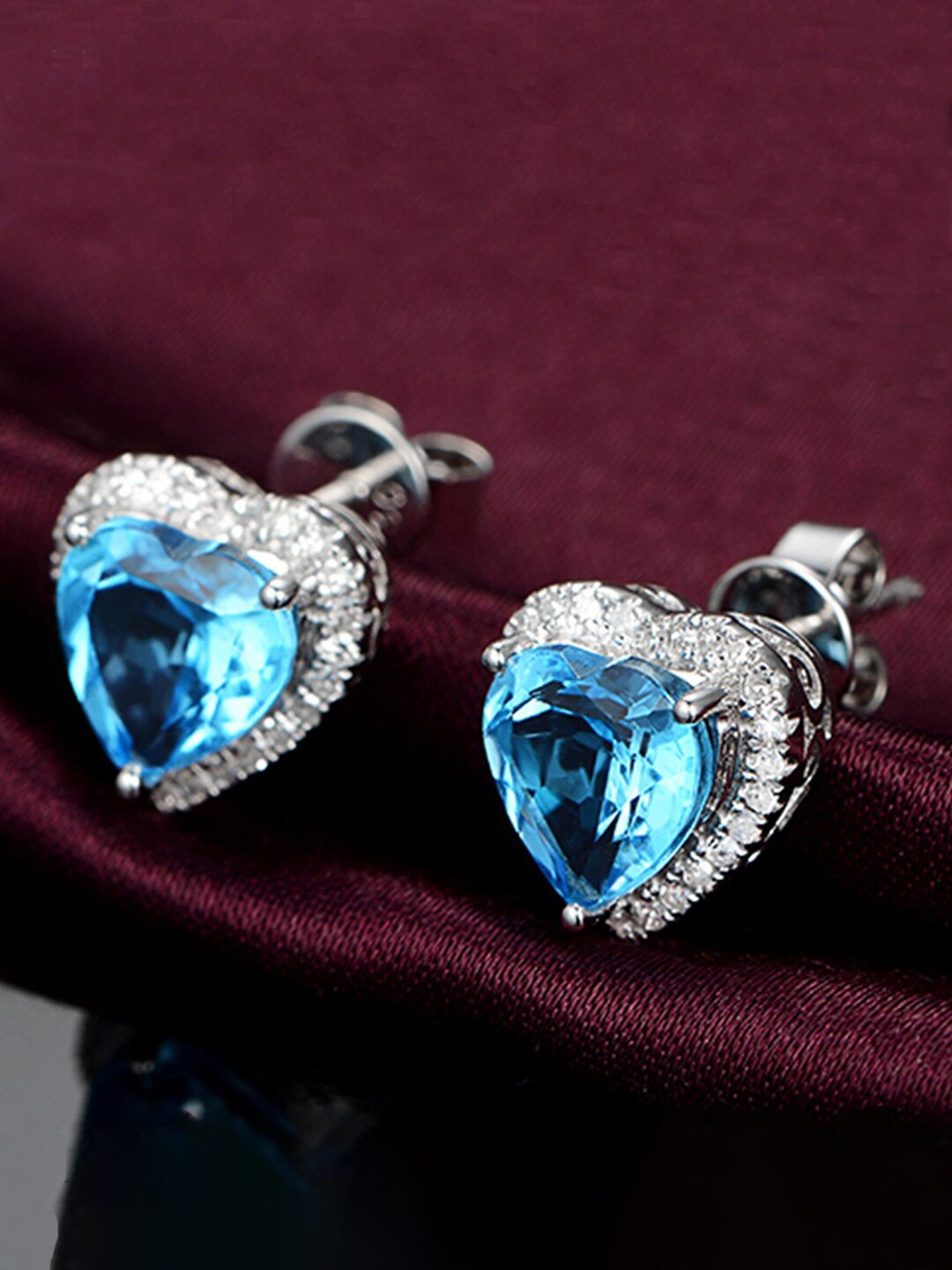 

Designs & You Silver Plated Heart Shaped Studs Earrings, Blue