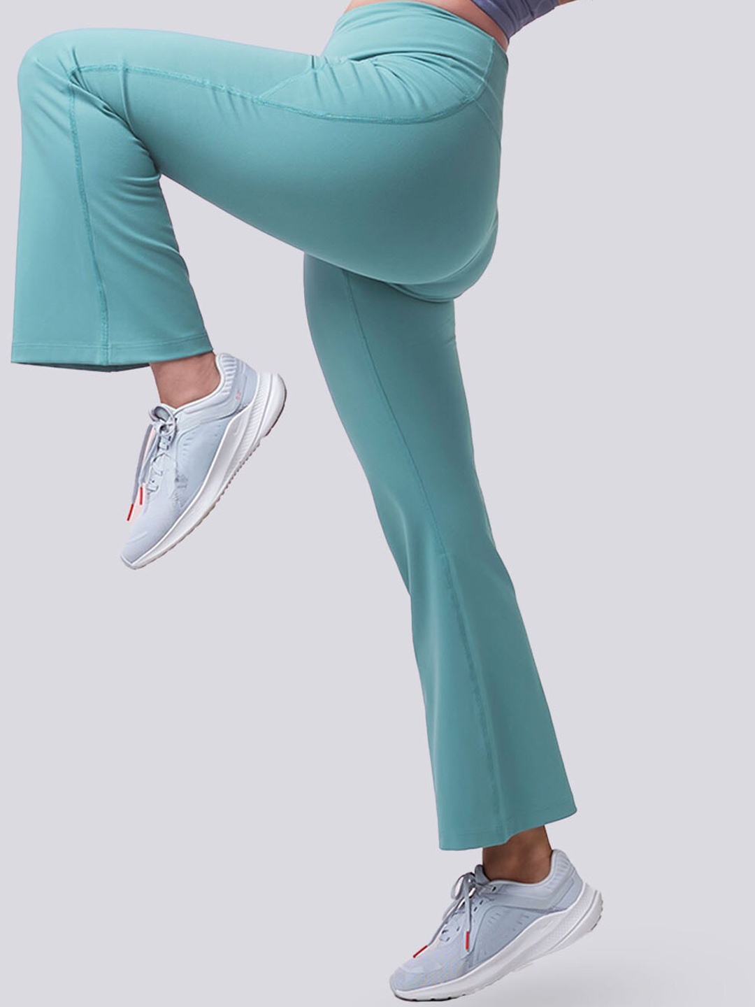 

Blissclub Women Comfort Flared High-Rise Bootcut Trousers, Teal