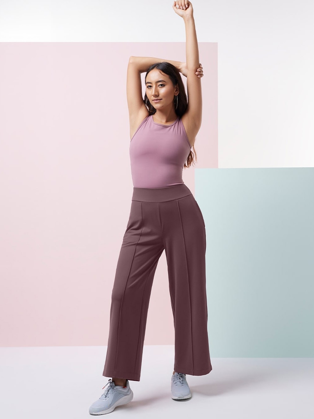 

Blissclub Women Relaxed Straight Leg Loose Fit High-Rise Parallel Trousers, Purple