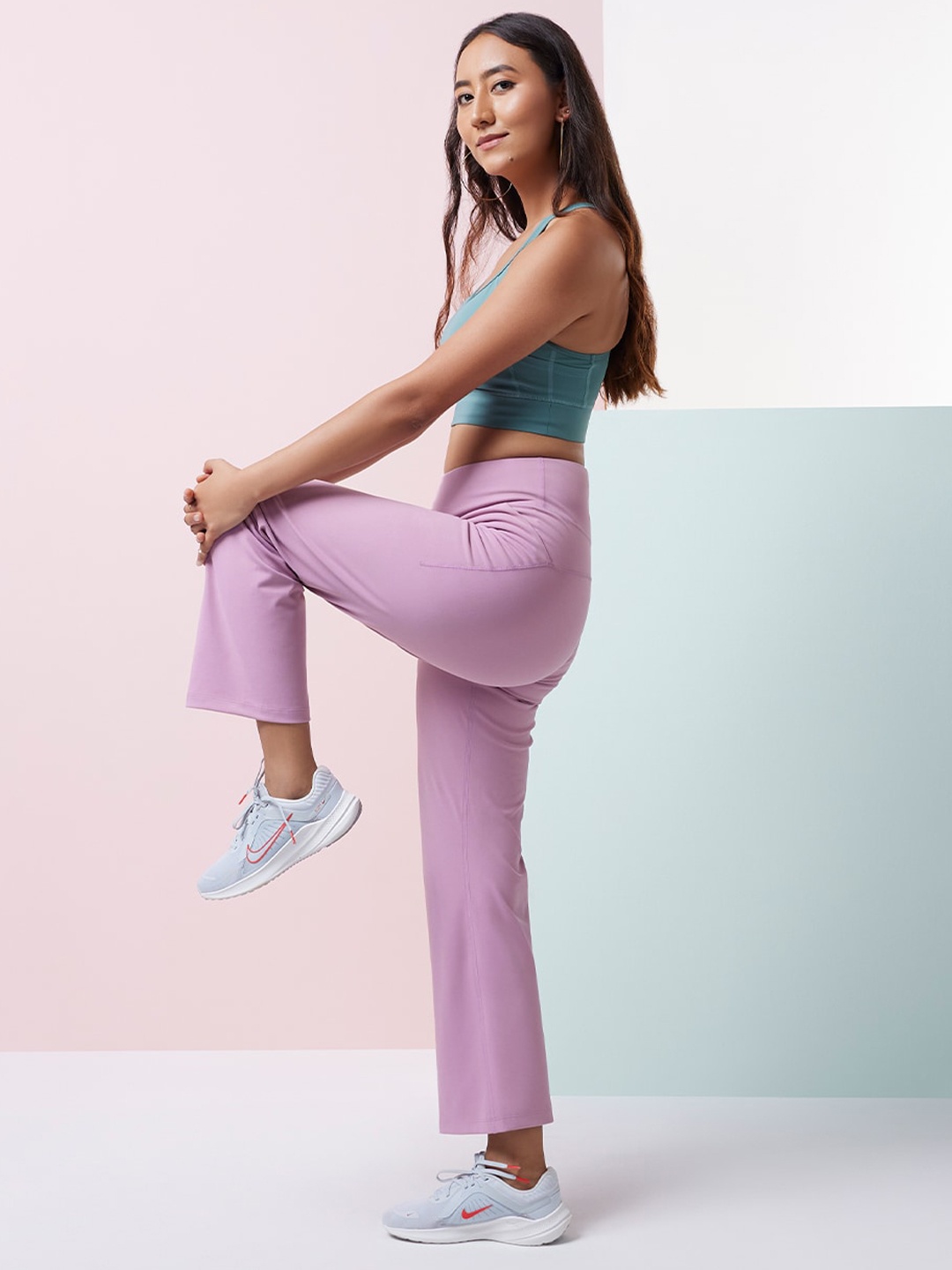 

Blissclub Women Comfort High-Rise Trousers, Pink