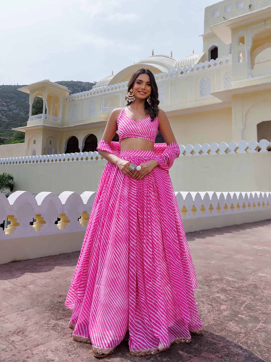 

Ragavi Leheriya Printed Ready to Wear Lehenga & Blouse With Dupatta, Pink