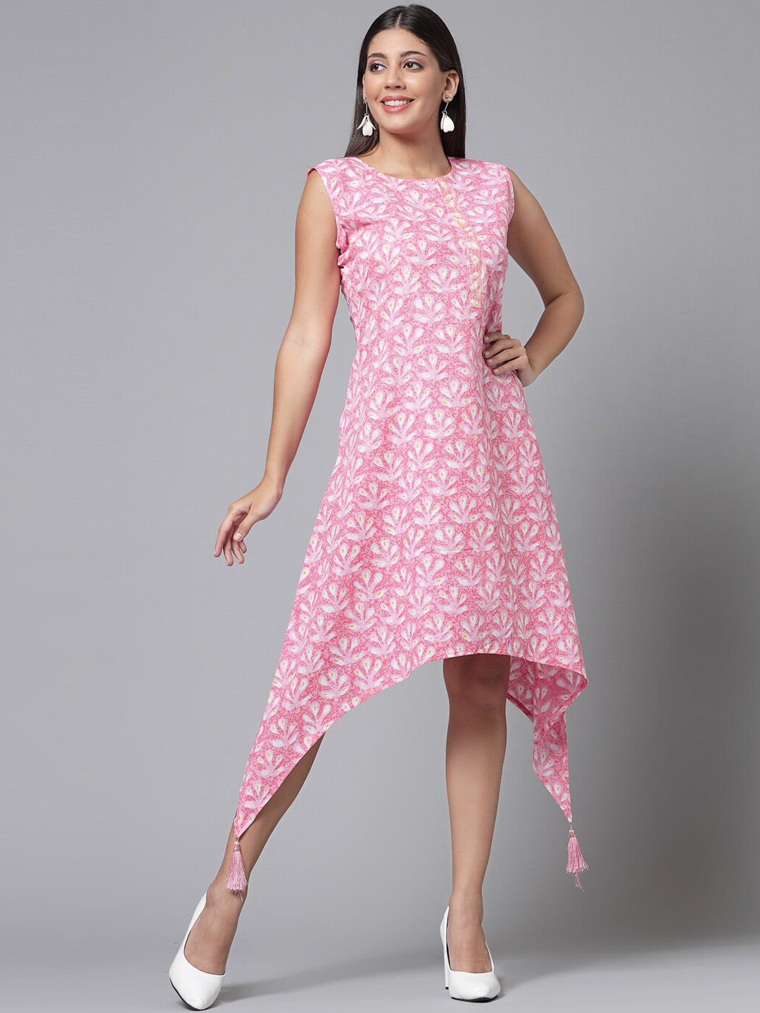 

KALINI Floral Printed Cotton A-Line Kurta, Pink