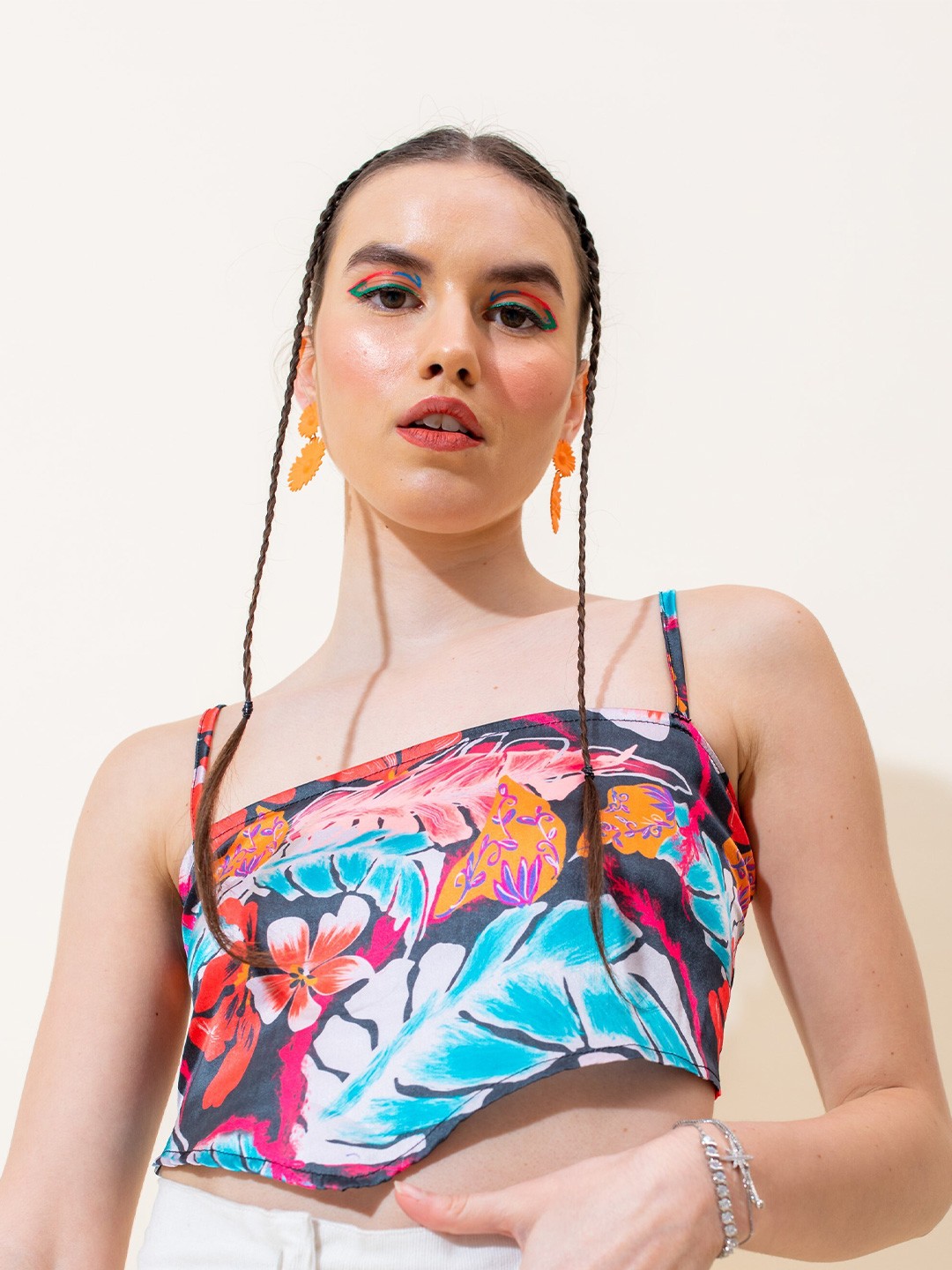 

Stylecast X Hersheinbox Black Floral Printed Satin Crop Top