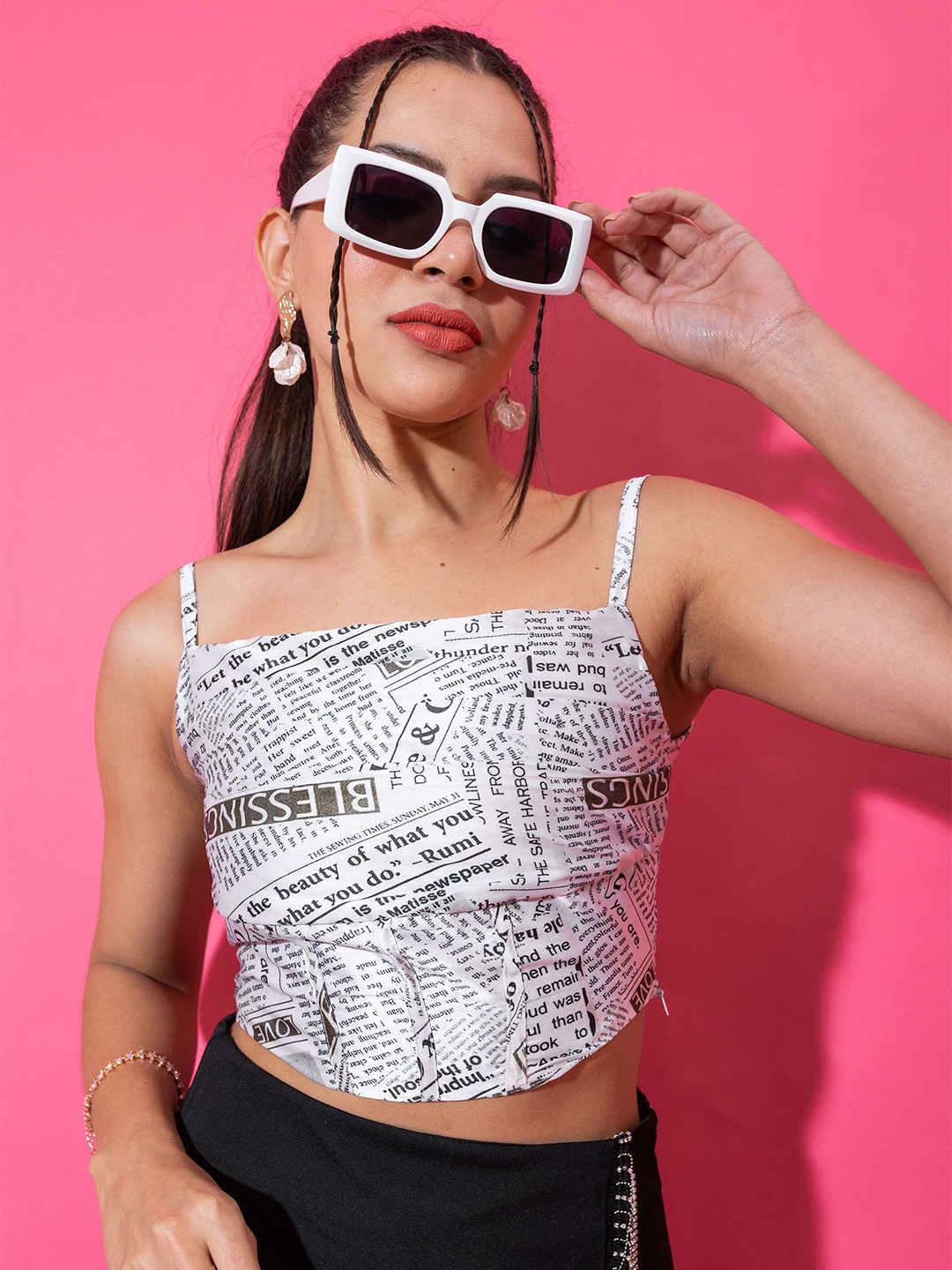 

Stylecast X Hersheinbox Black & White Typography Print Satin Crop Top