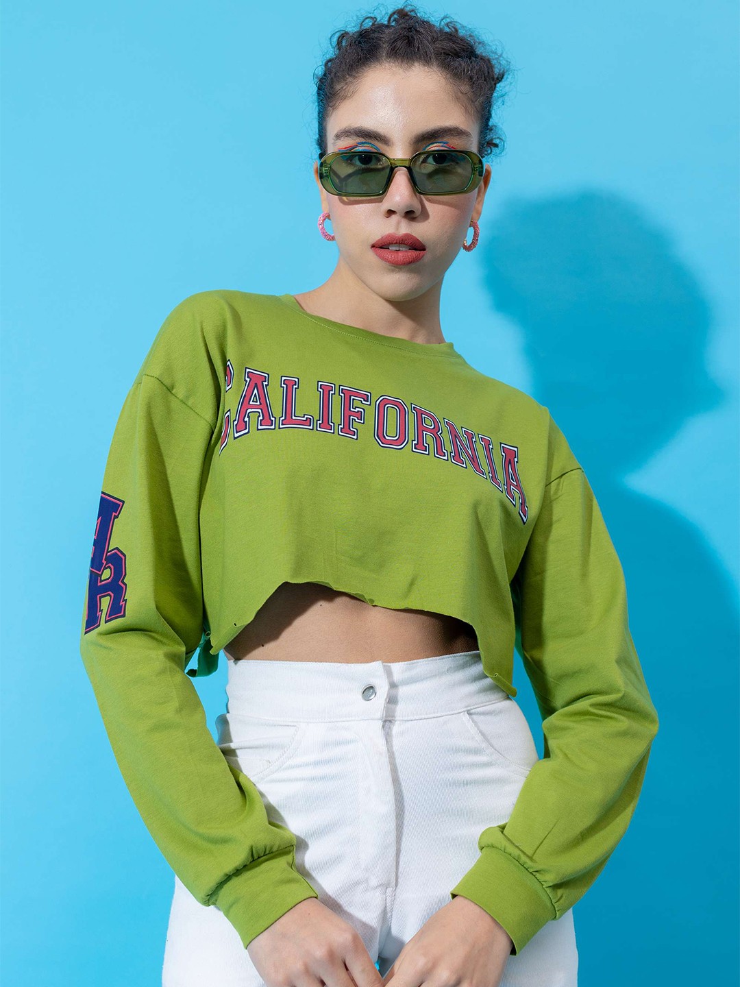 

Stylecast X Hersheinbox Green Typography Printed Pure Cotton Boxy Top