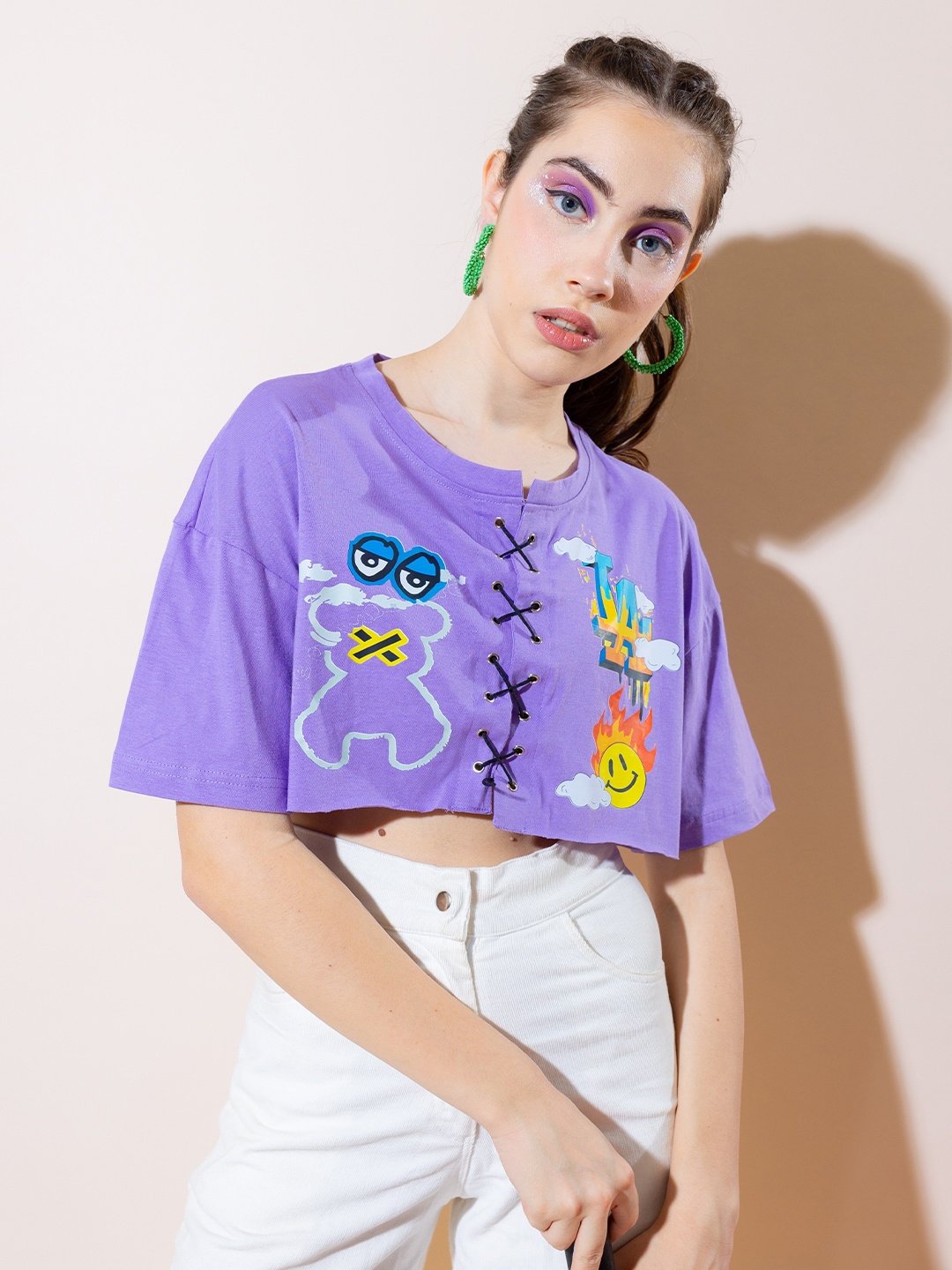 

Stylecast X Hersheinbox Purple Floral Print Cotton Crop Top