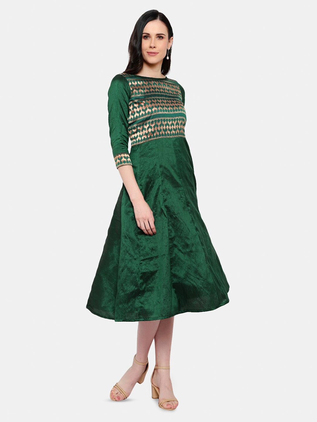 

URG Self Design Fit & Flare Midi Dress, Green