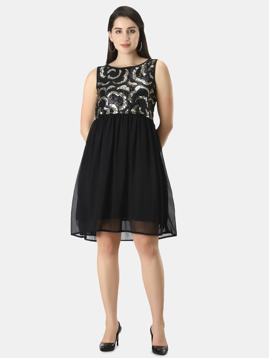 

URG Embellished Sequined Fit & Flare Dress, Black