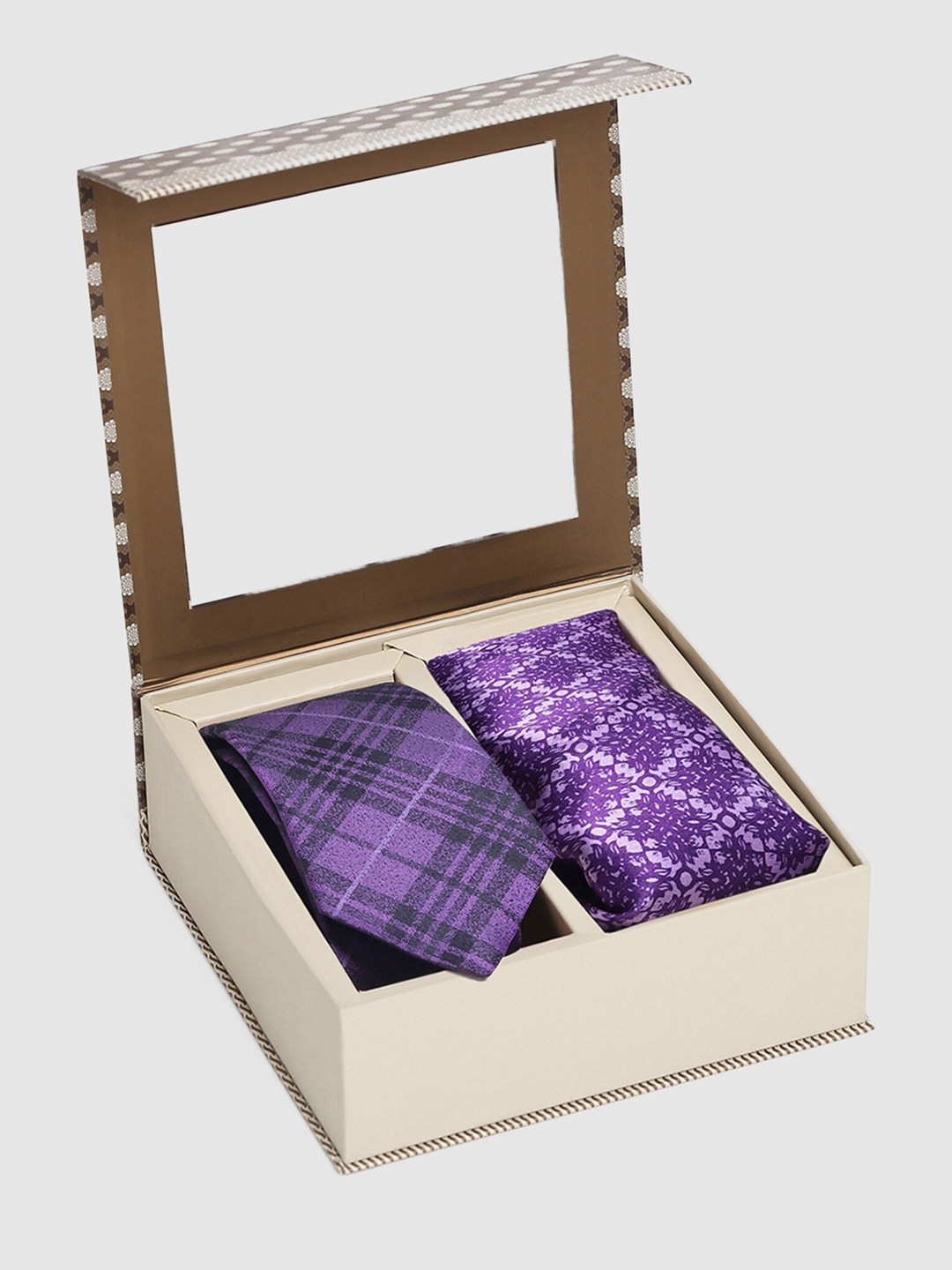 

Blackberrys Printed Pure Silk Tie With Pocket Square In Box, Purple