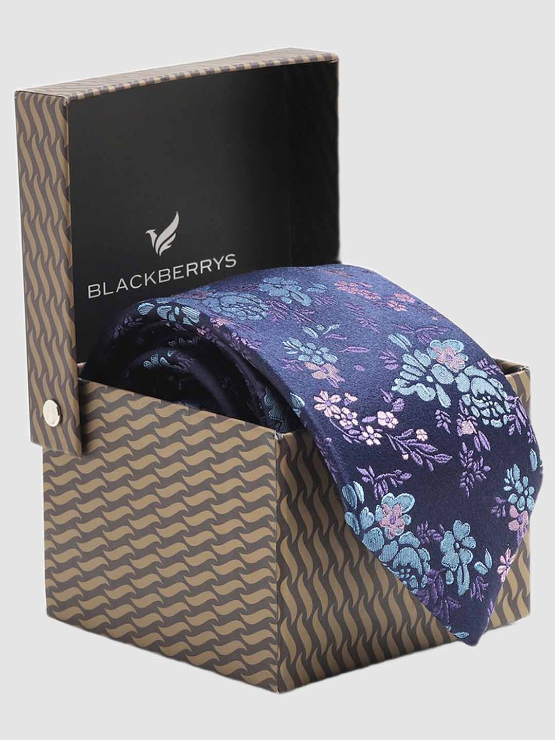 

Blackberrys Floral Woven Design Silk Broad Tie, Navy blue