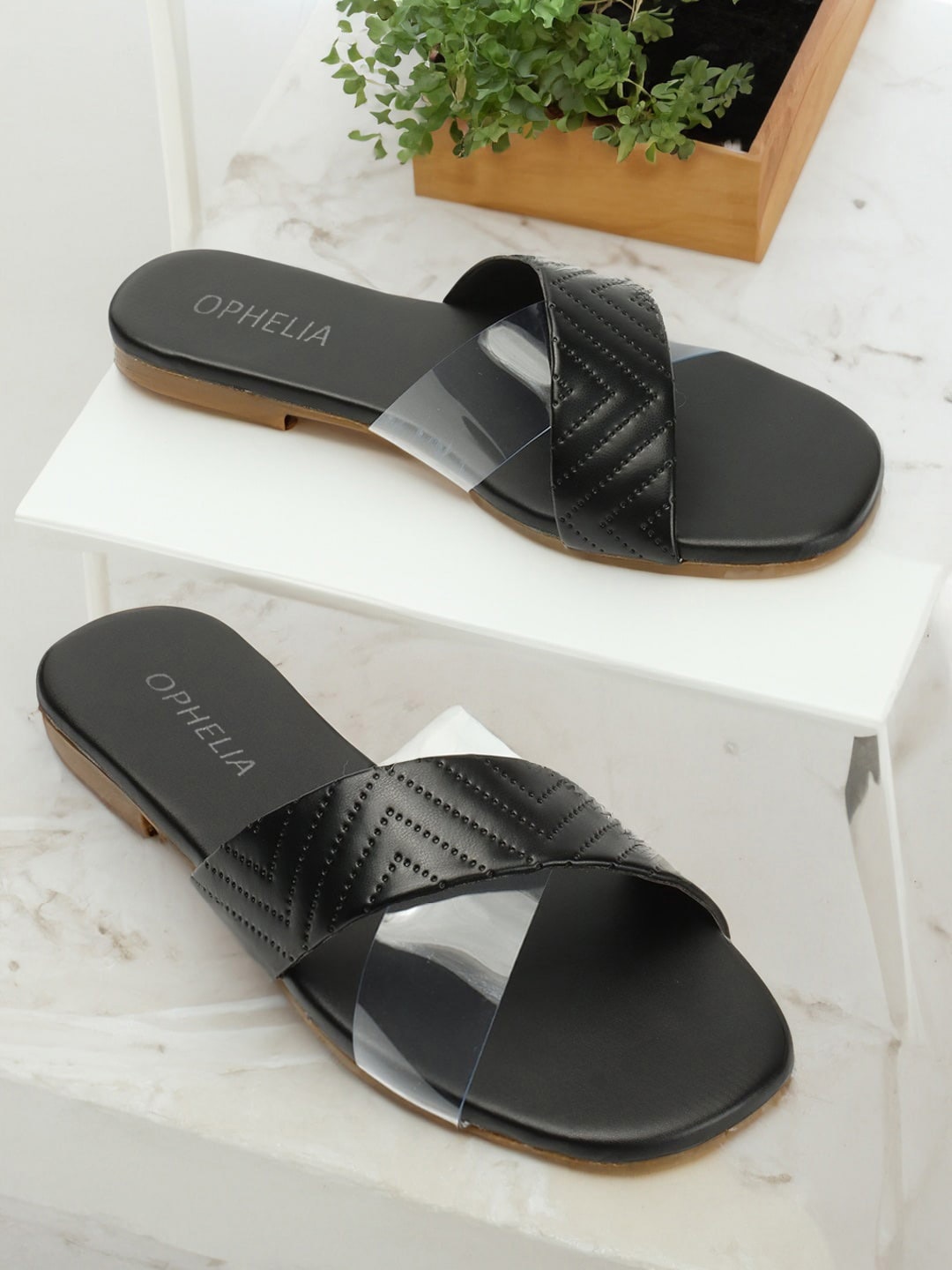 

OPHELIA Open Toe Flats, Black